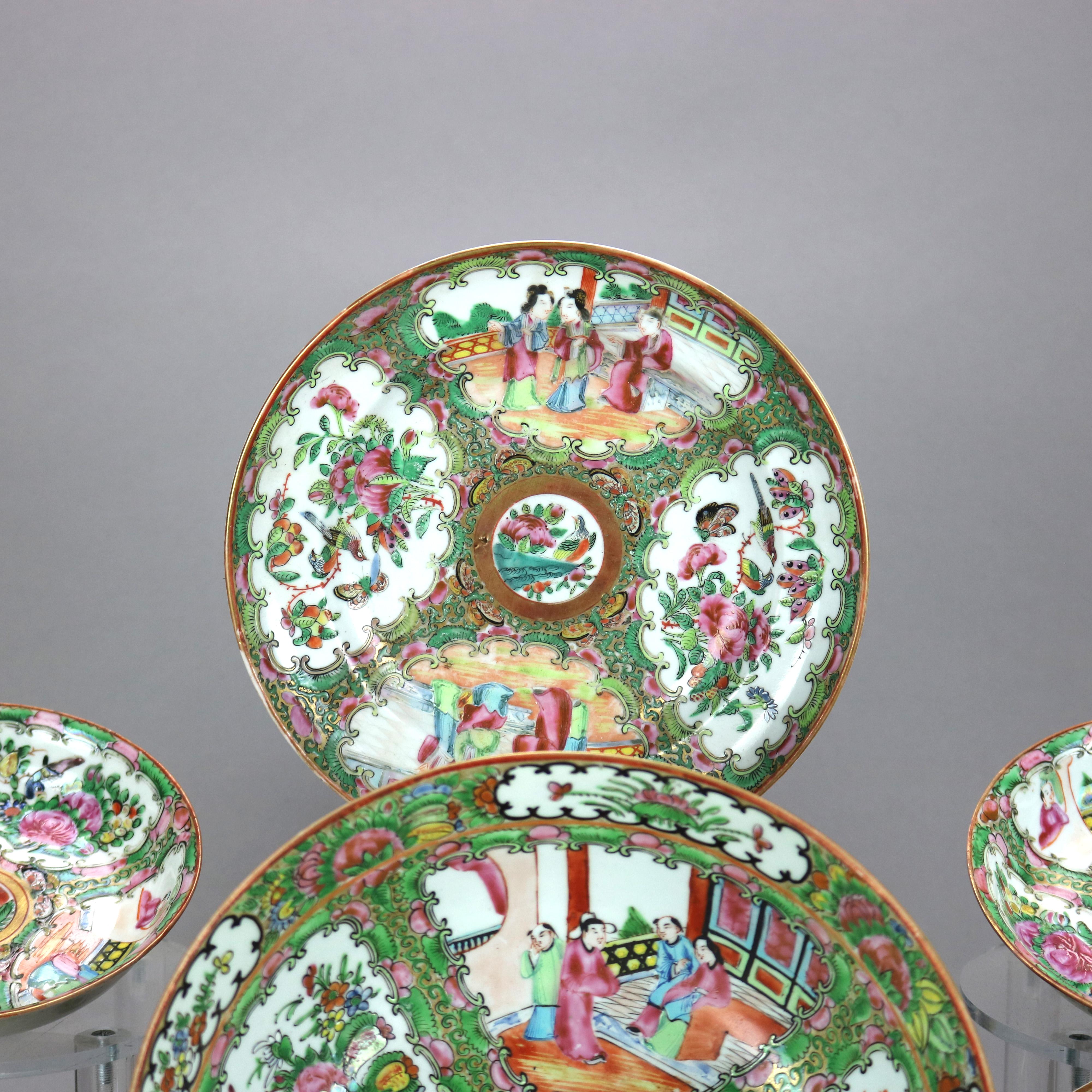 Antique Group of Fifteen Chinese Rose Medallion Porcelain Dining Pieces, c1900 8