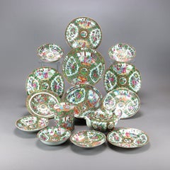 Antique Group of Fifteen Chinese Rose Medallion Porcelain Dining Pieces, c1900