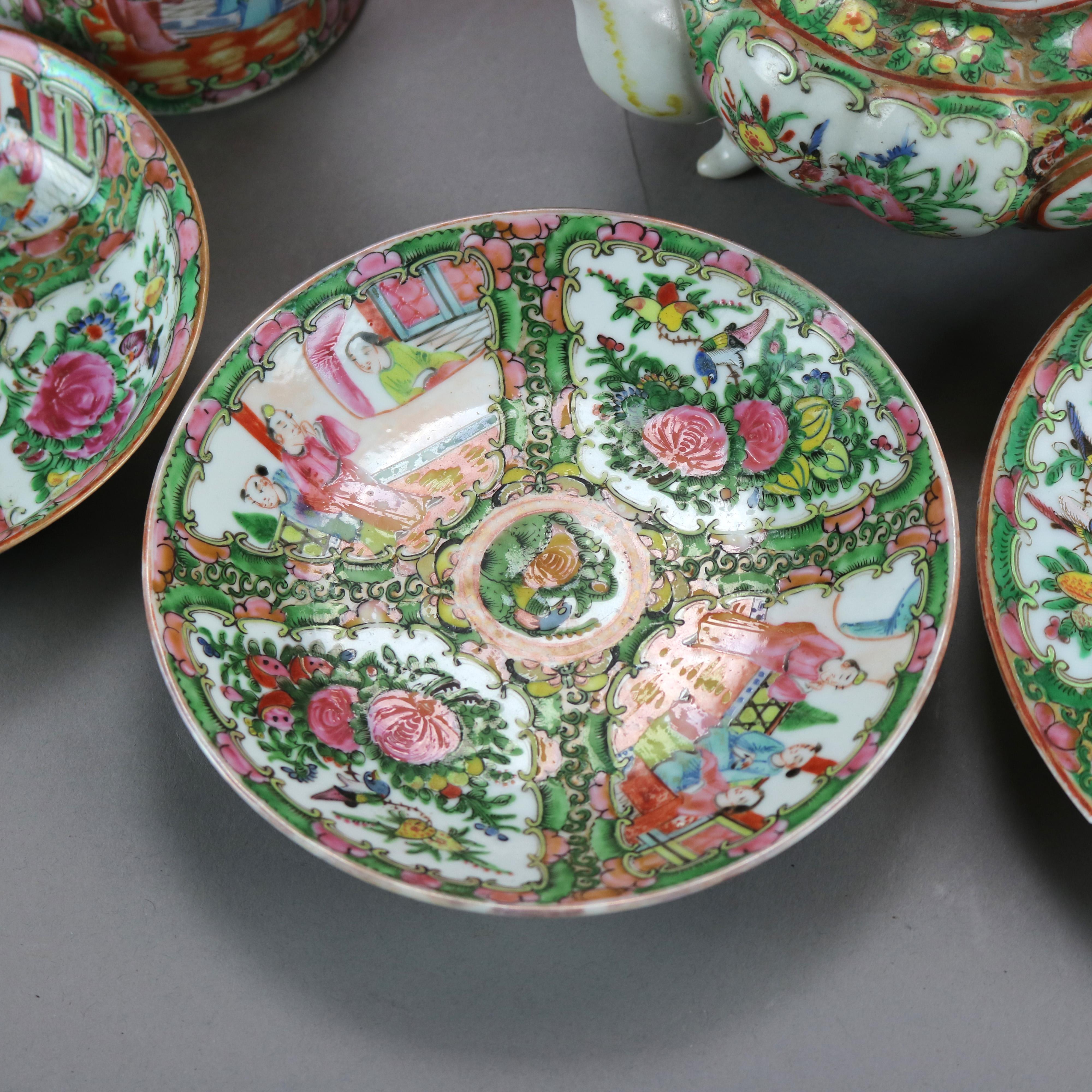 20th Century Antique Group of Fifteen Chinese Rose Medallion Porcelain Dining Pieces, c1900