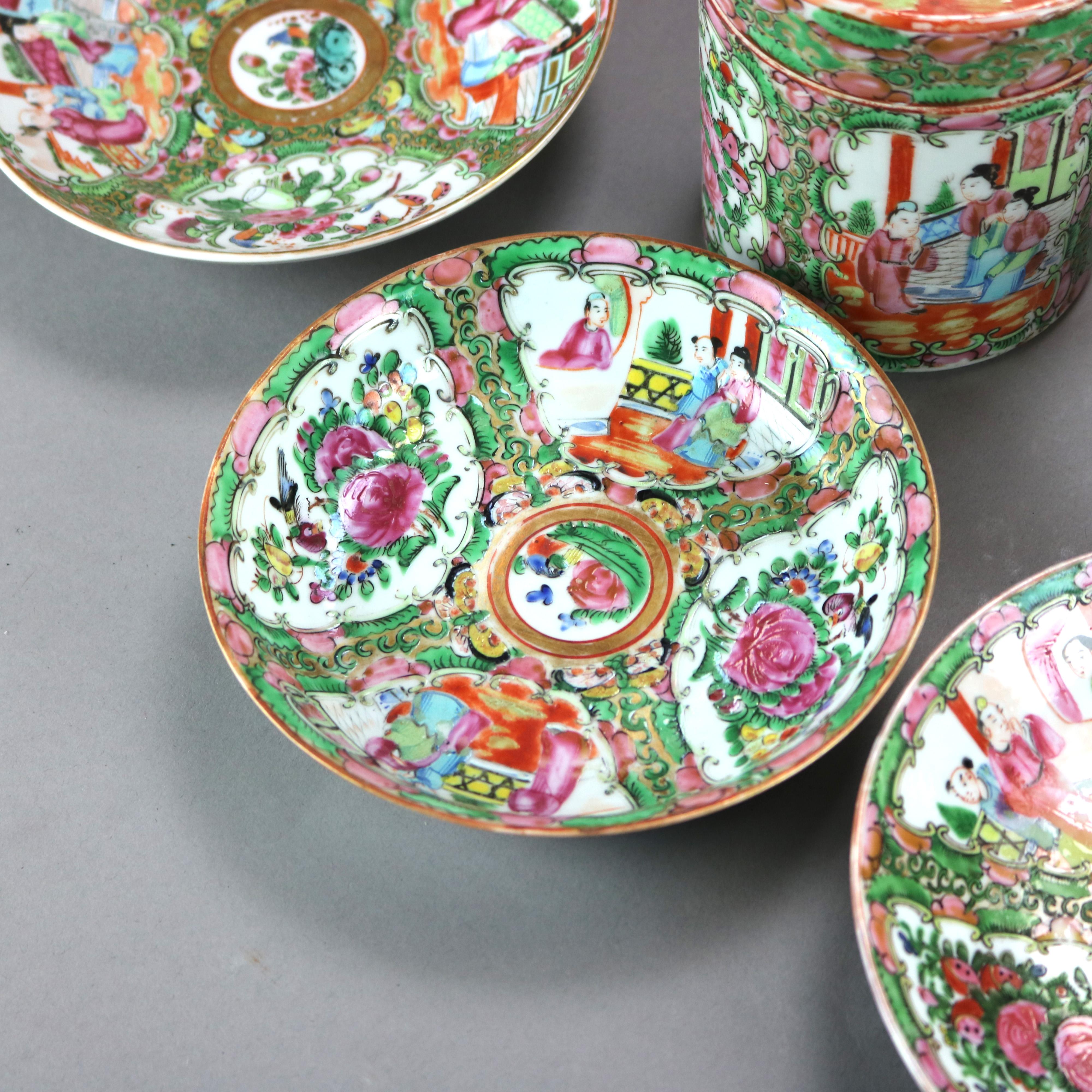 Antique Group of Fifteen Chinese Rose Medallion Porcelain Dining Pieces, c1900 1