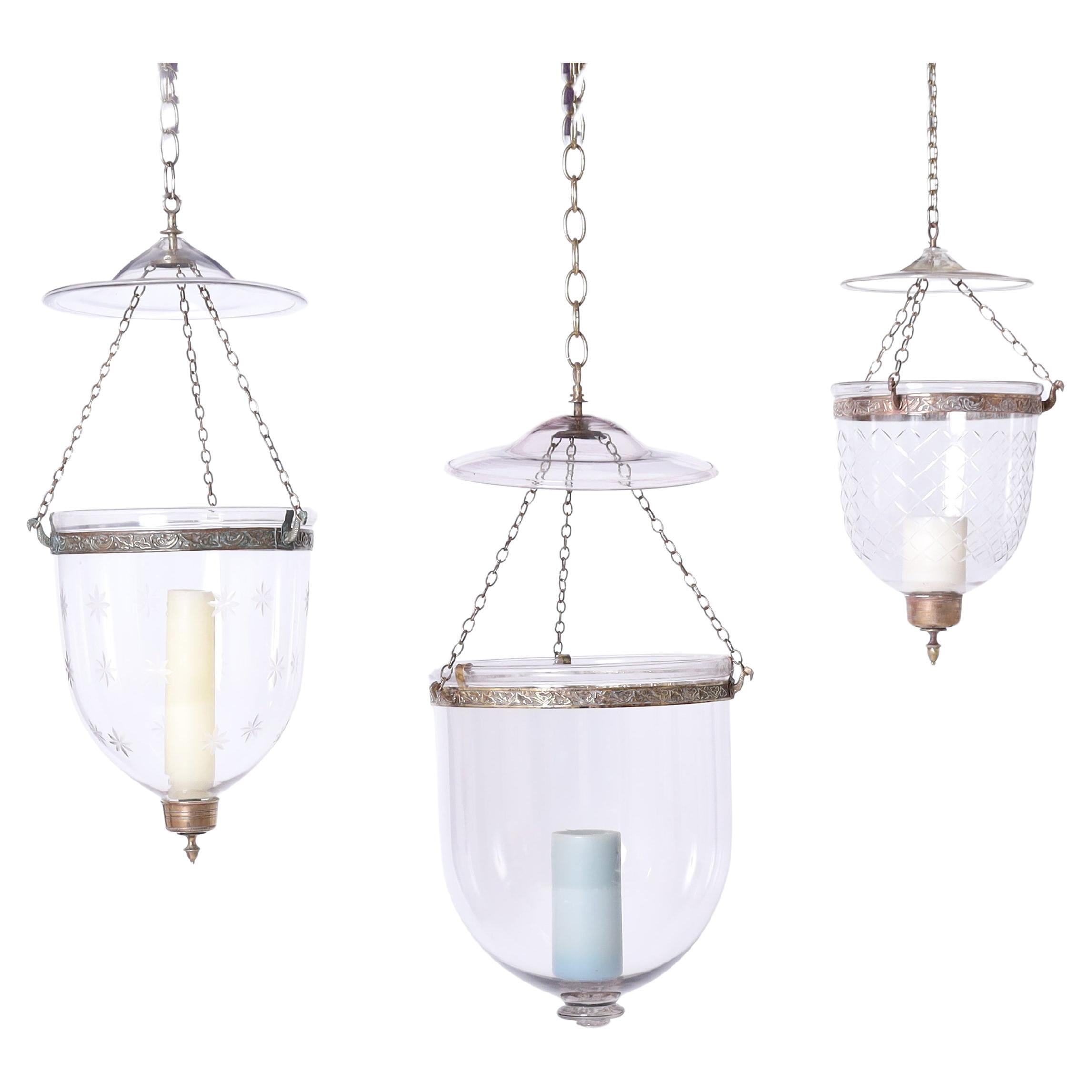 Antique Group of Three Smoke Bell Light Fixtures, Priced Individually