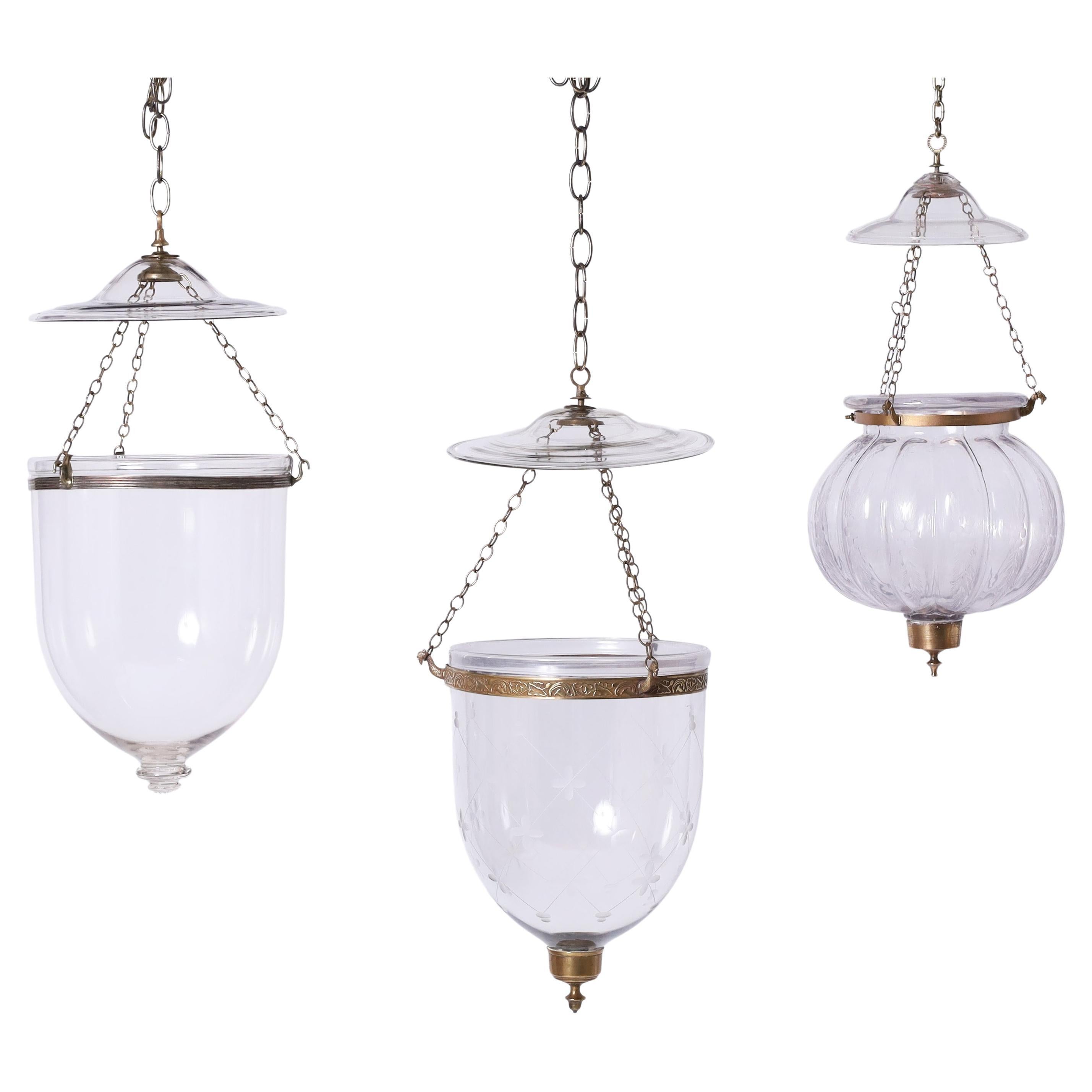 Antique Group of Three Smoke Bell Light Fixtures, Priced Individually