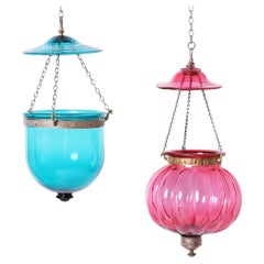 Antique Group of Two Colorful Smoke Bell Light Fixtures, Priced Individually