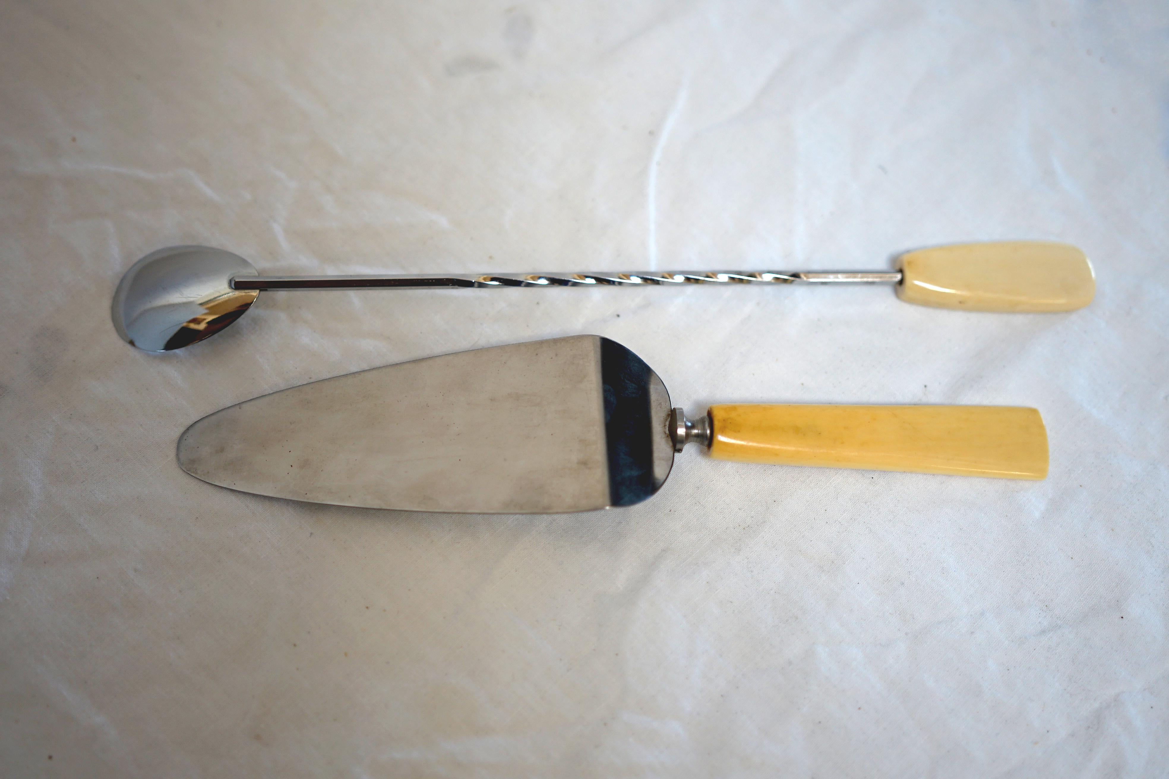 Antique Set of Walrus Tusk Scrimshaw Cribbage Items and Alaskan Utensils 7