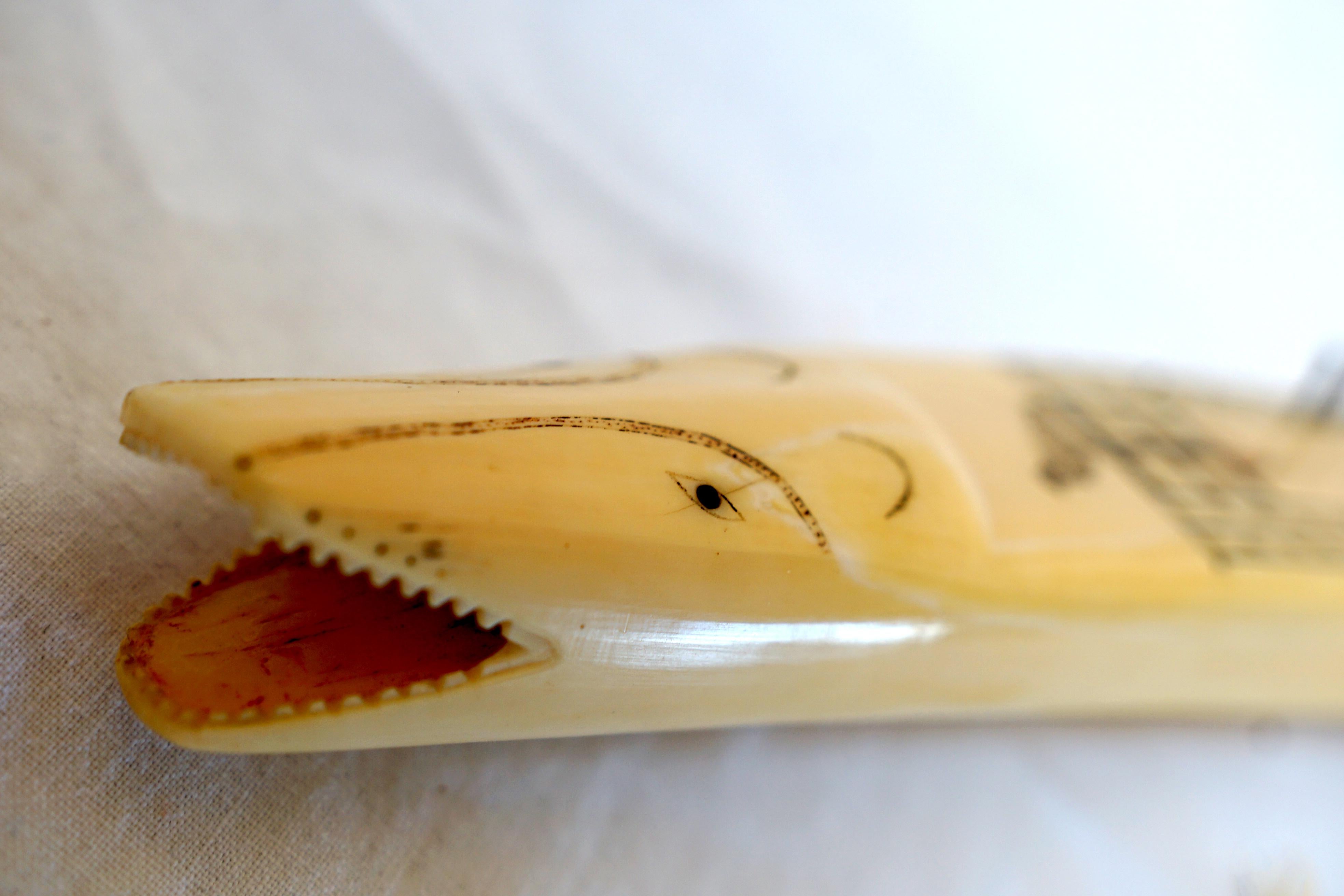 Antique Set of Walrus Tusk Scrimshaw Cribbage Items and Alaskan Utensils 9