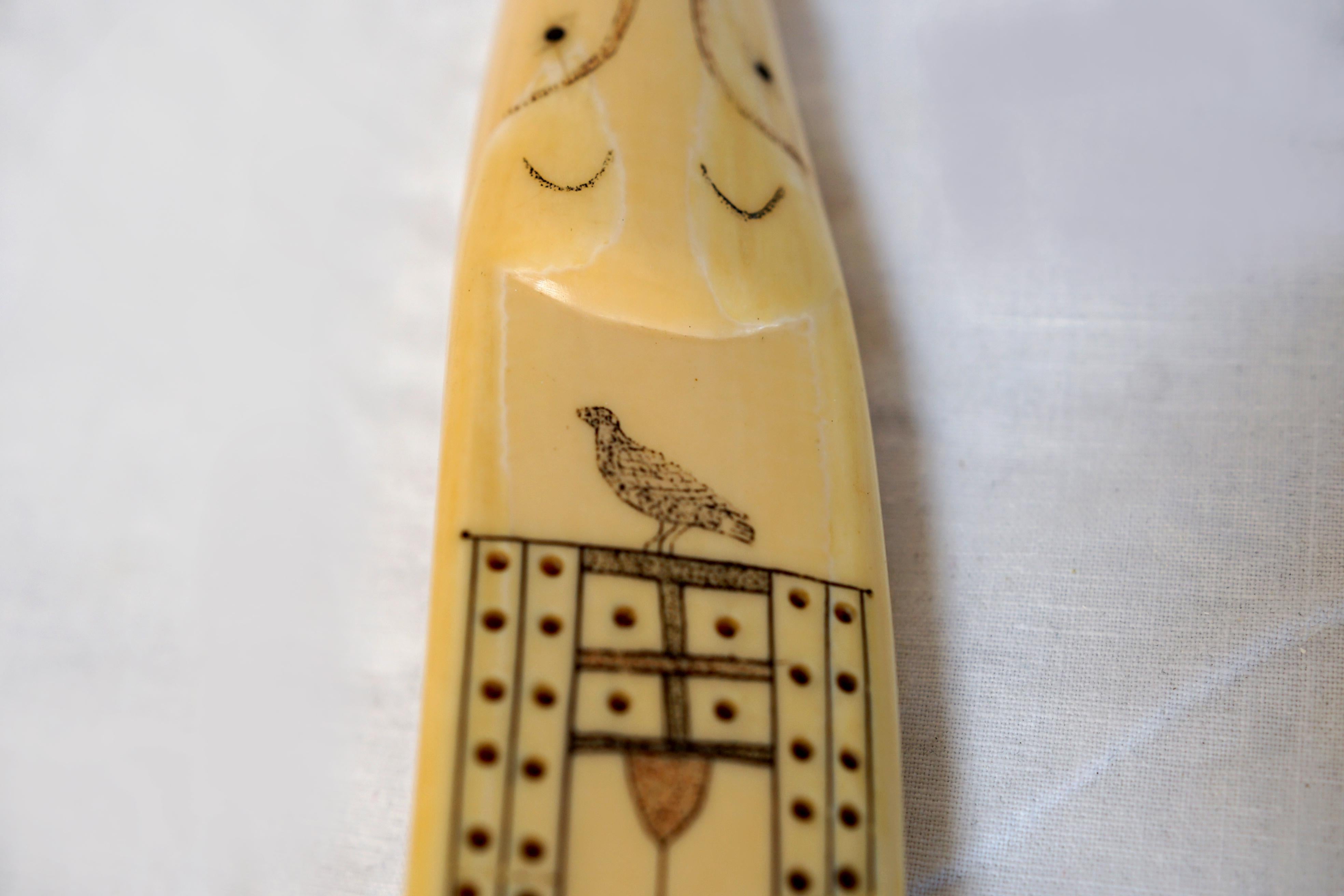 American Antique Set of Walrus Tusk Scrimshaw Cribbage Items and Alaskan Utensils
