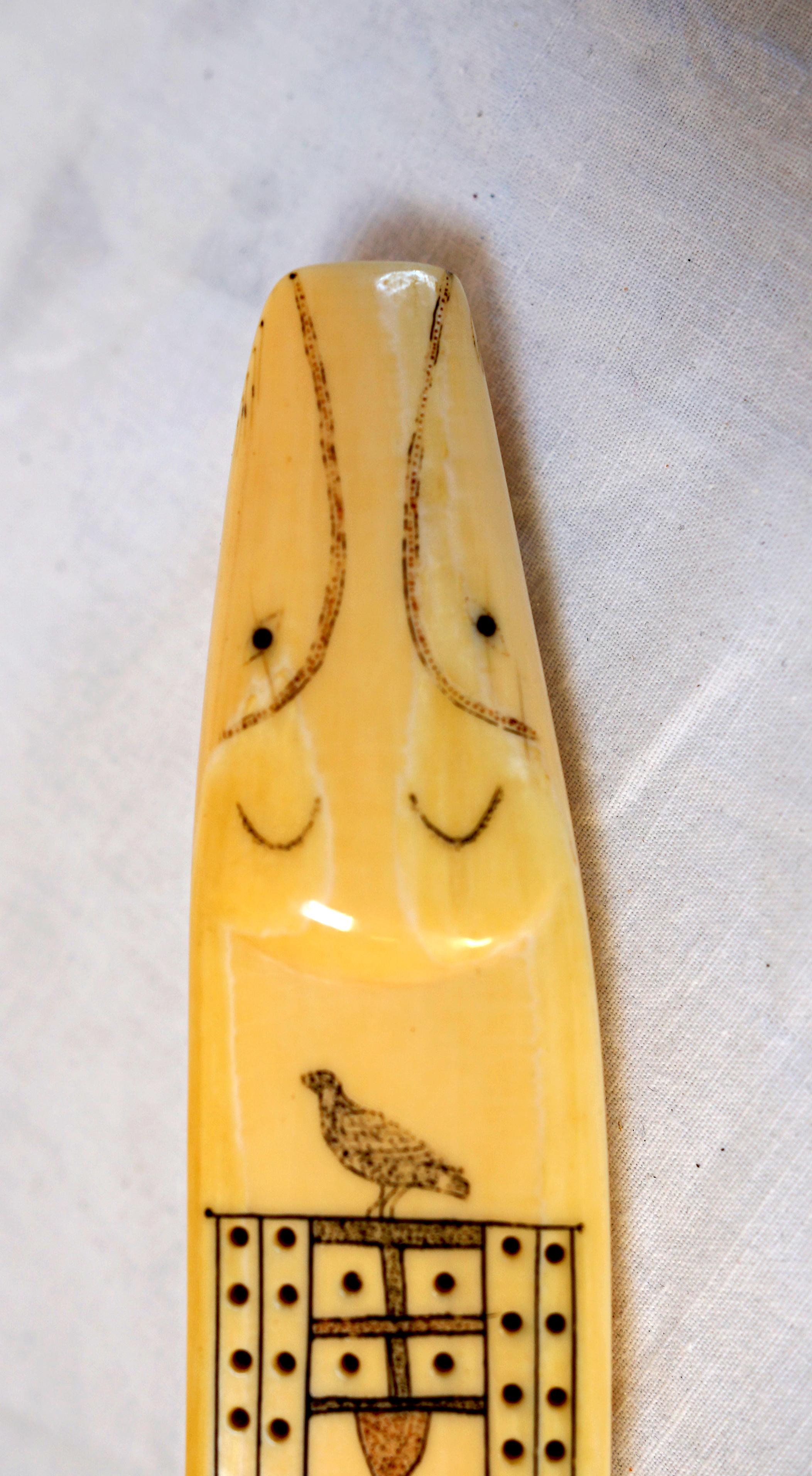 Hand-Carved Antique Set of Walrus Tusk Scrimshaw Cribbage Items and Alaskan Utensils