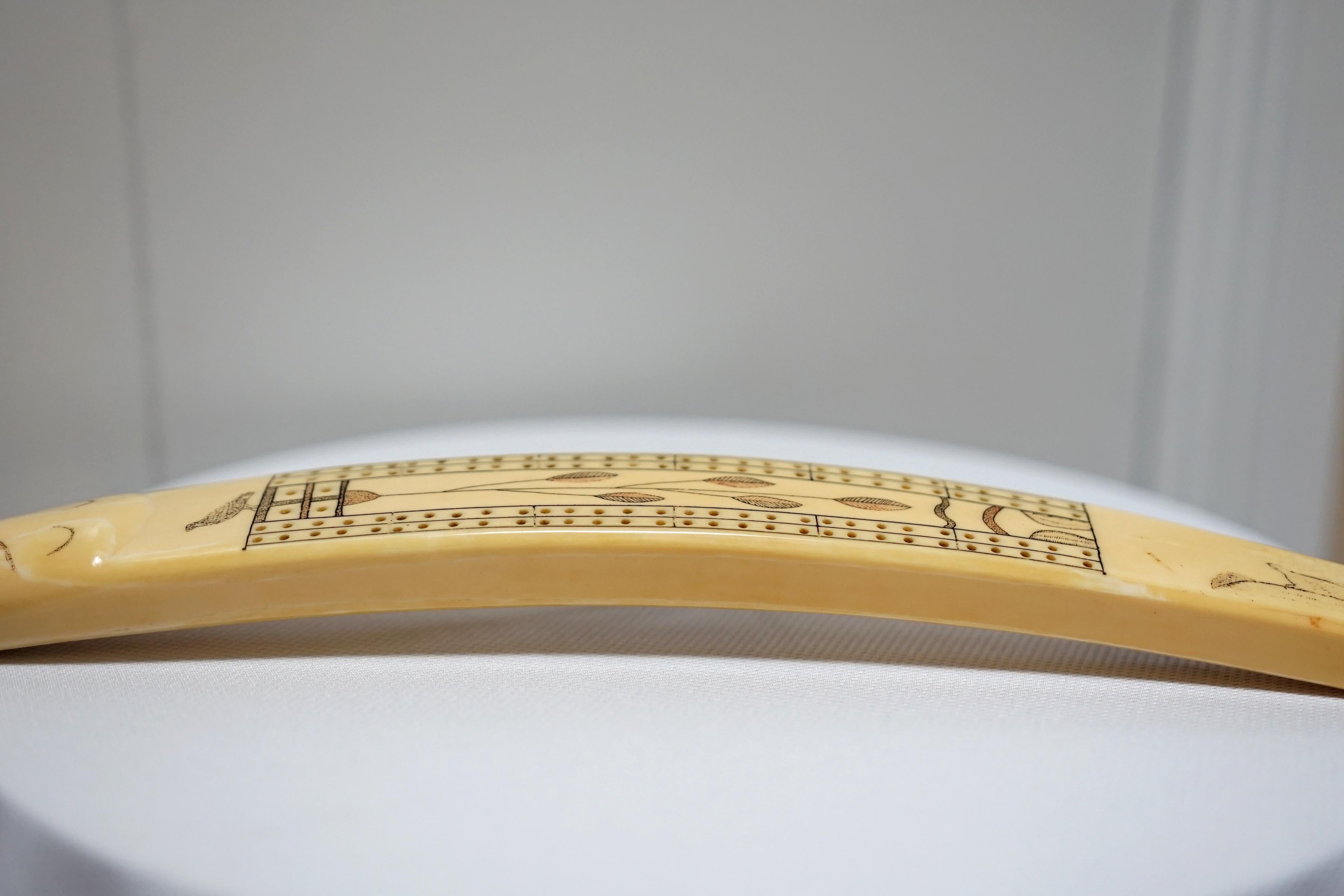 Bone Antique Set of Walrus Tusk Scrimshaw Cribbage Items and Alaskan Utensils