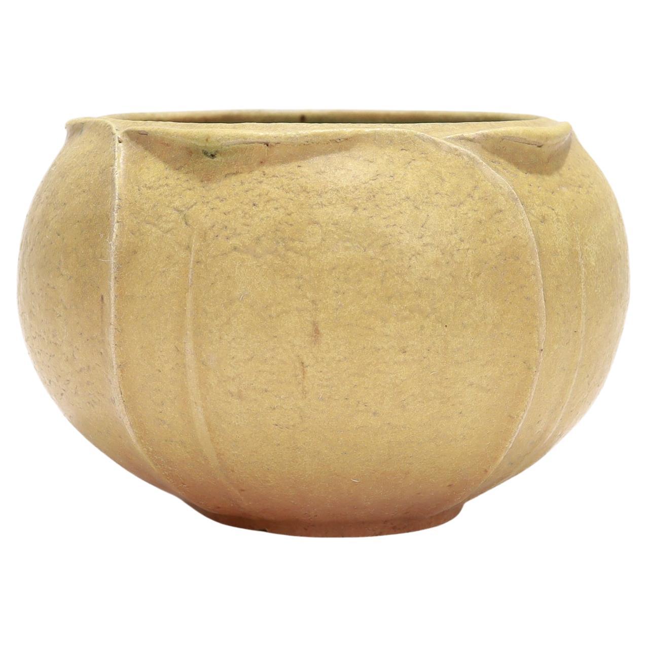 Antique Grueby Art Pottery Arts & Crafts Matte Yellow Low Bowl or Squat Vase For Sale