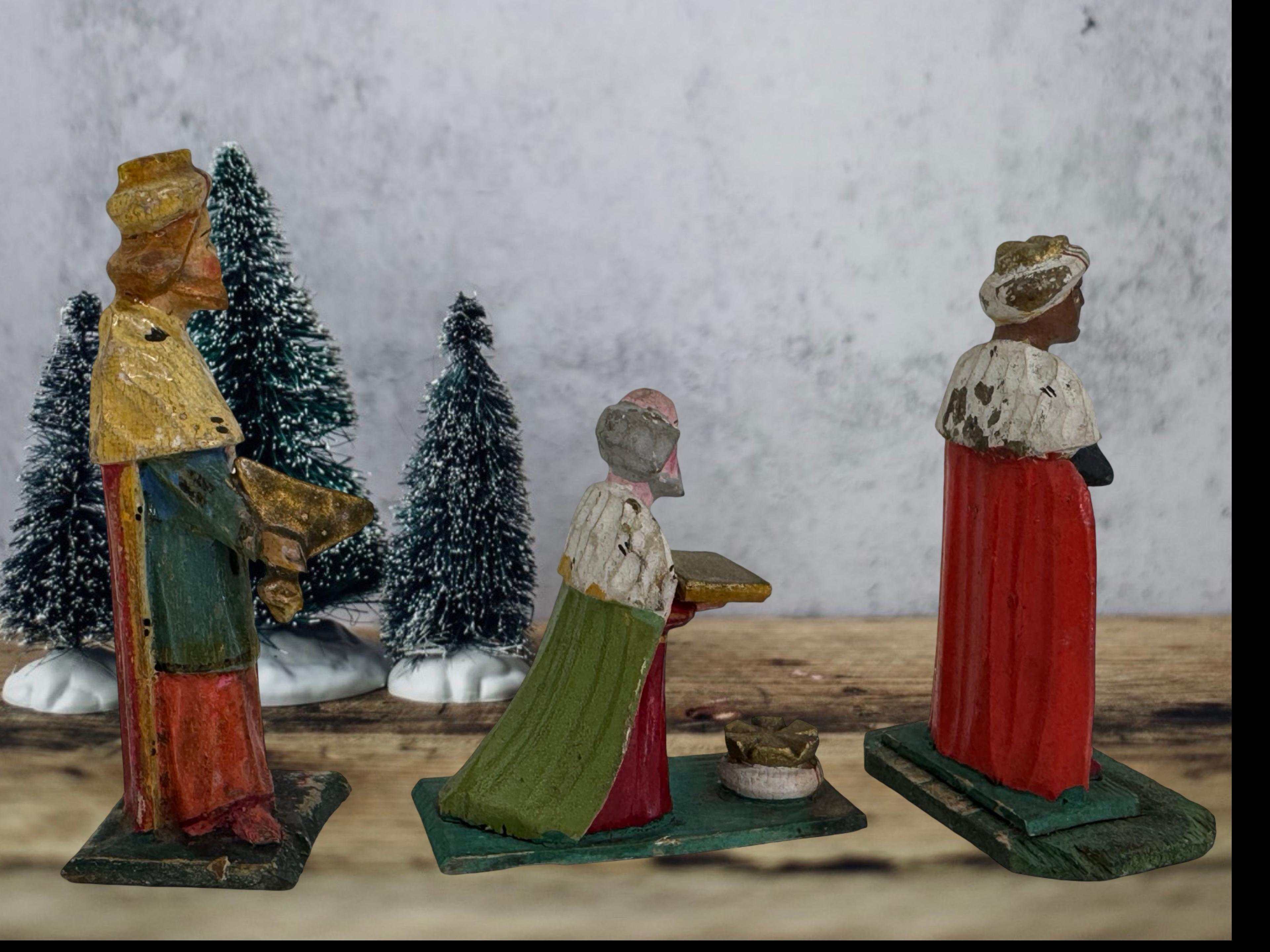 Antique Grulich Christmas Nativity Figure Lot, late 19th Century Folk Art en venta 2