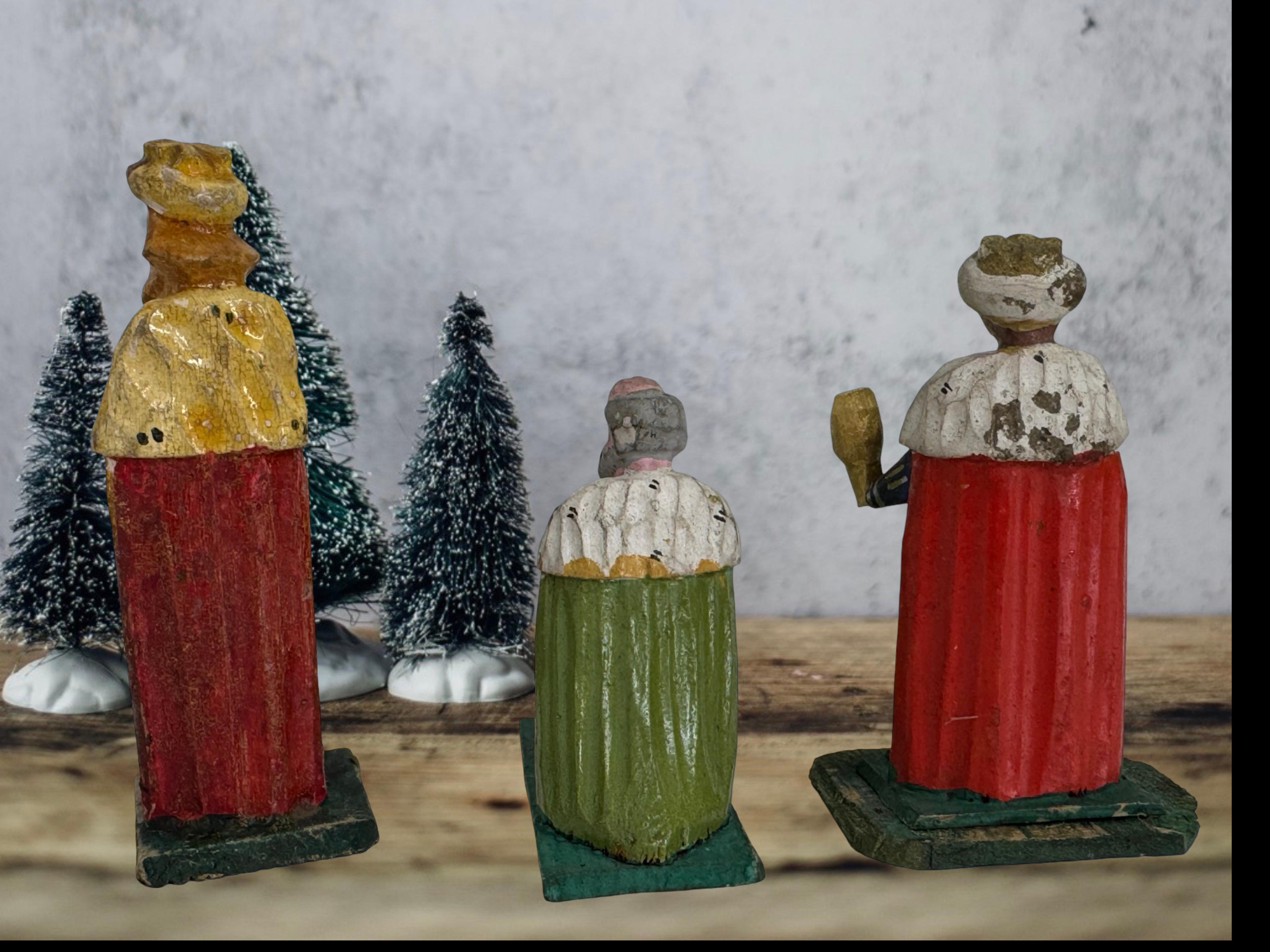 Antique Grulich Christmas Nativity Figure Lot, late 19th Century Folk Art en venta 3