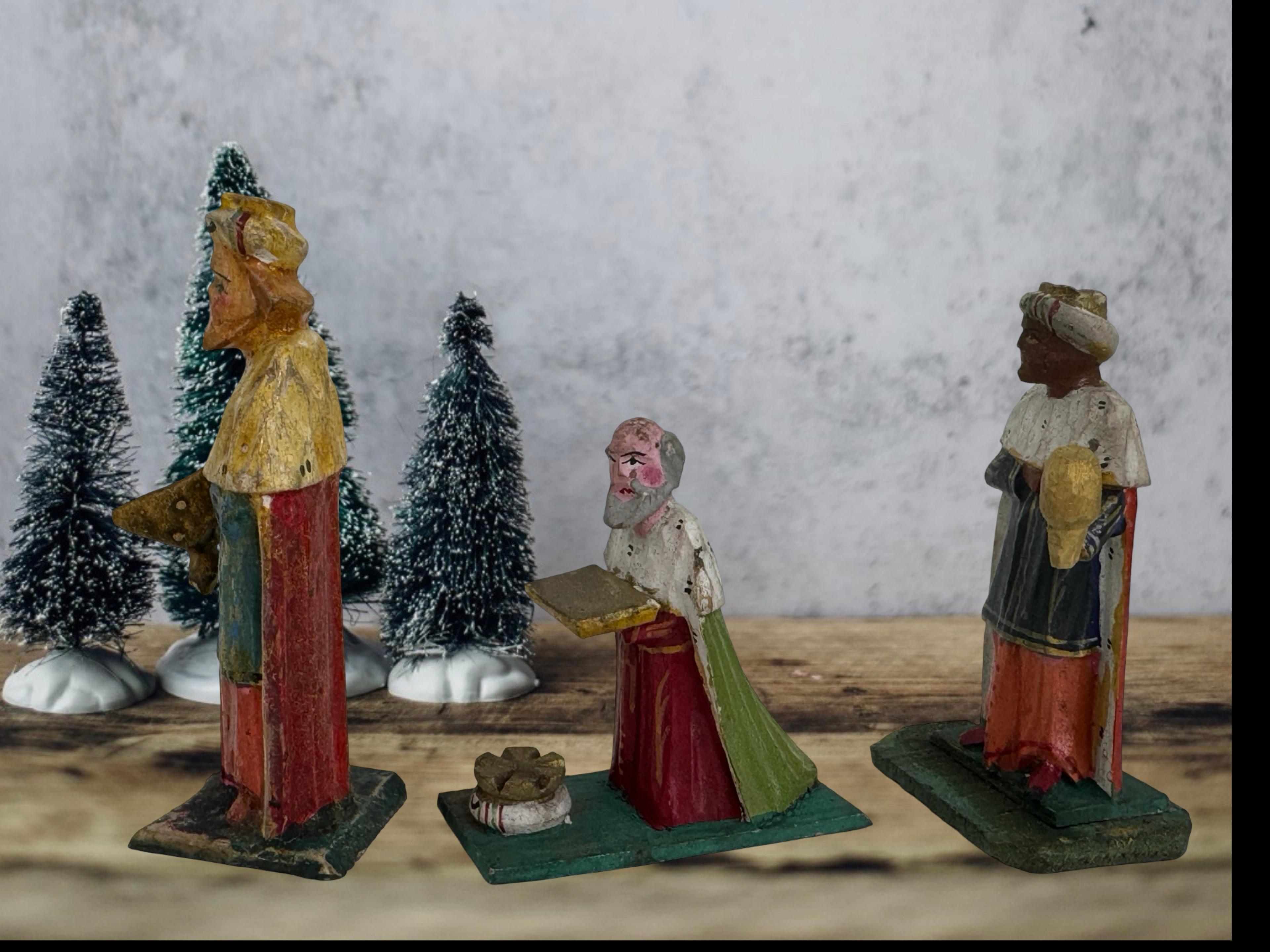 Antique Grulich Christmas Nativity Figure Lot, late 19th Century Folk Art en venta 4