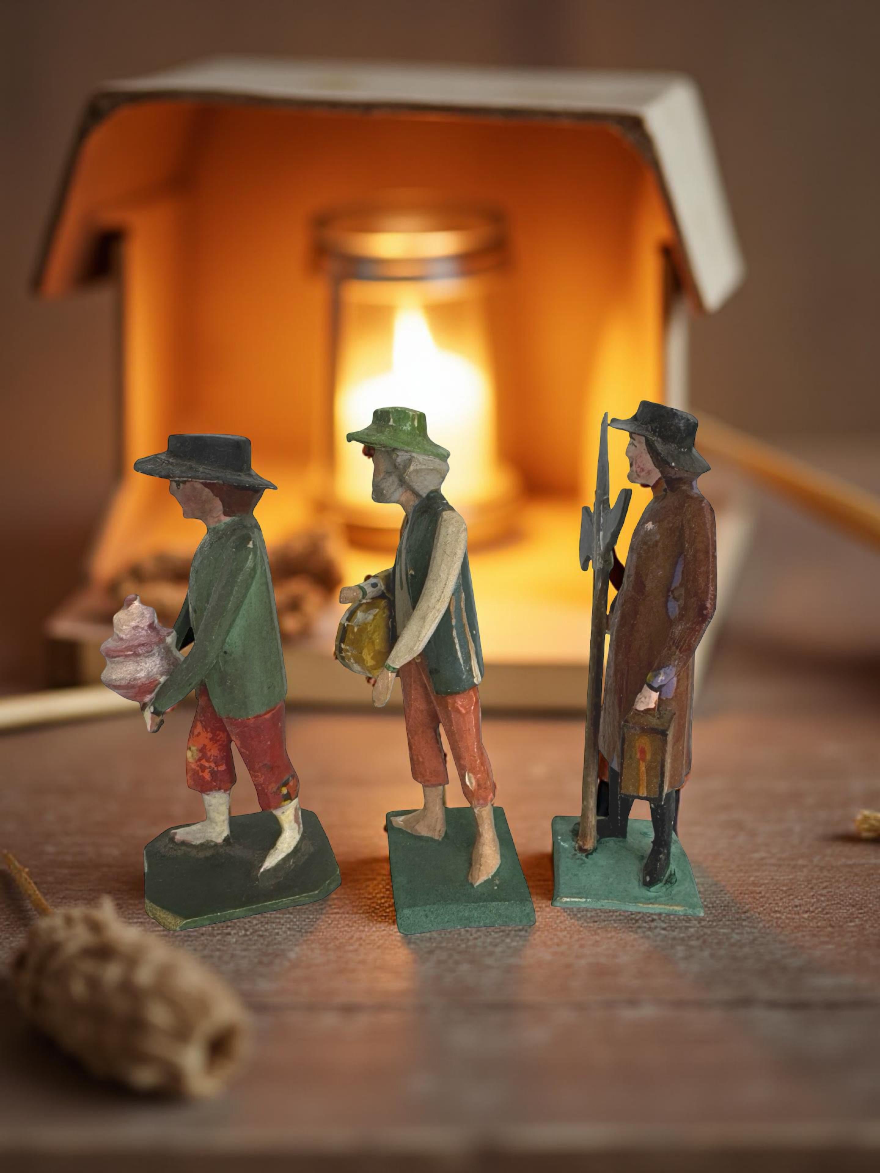 Antique Grulich Christmas Nativity Figure Lot, late 19th Century Folk Art en venta 4