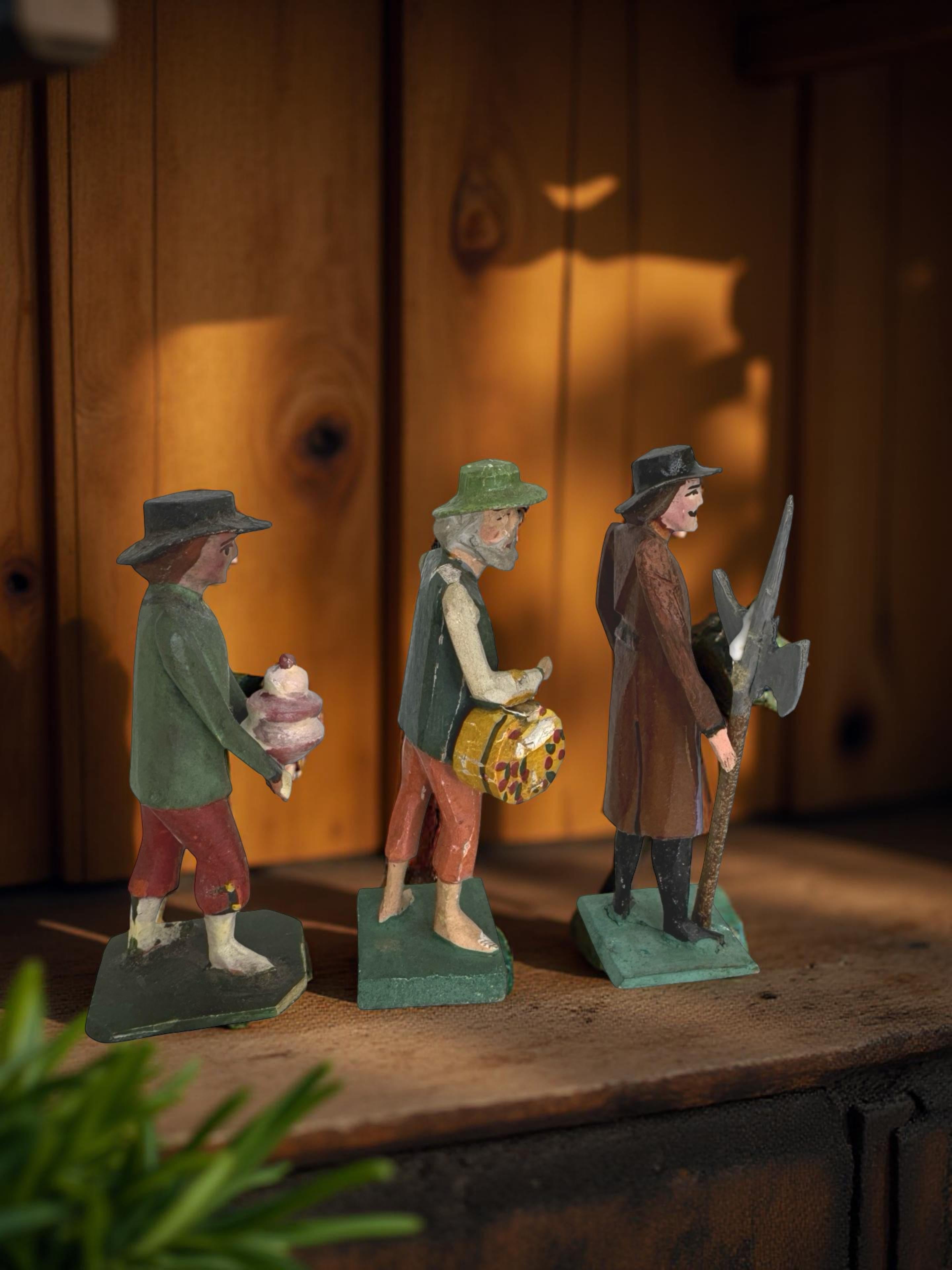 Antique Grulich Christmas Nativity Figure Lot, late 19th Century Folk Art en venta 6