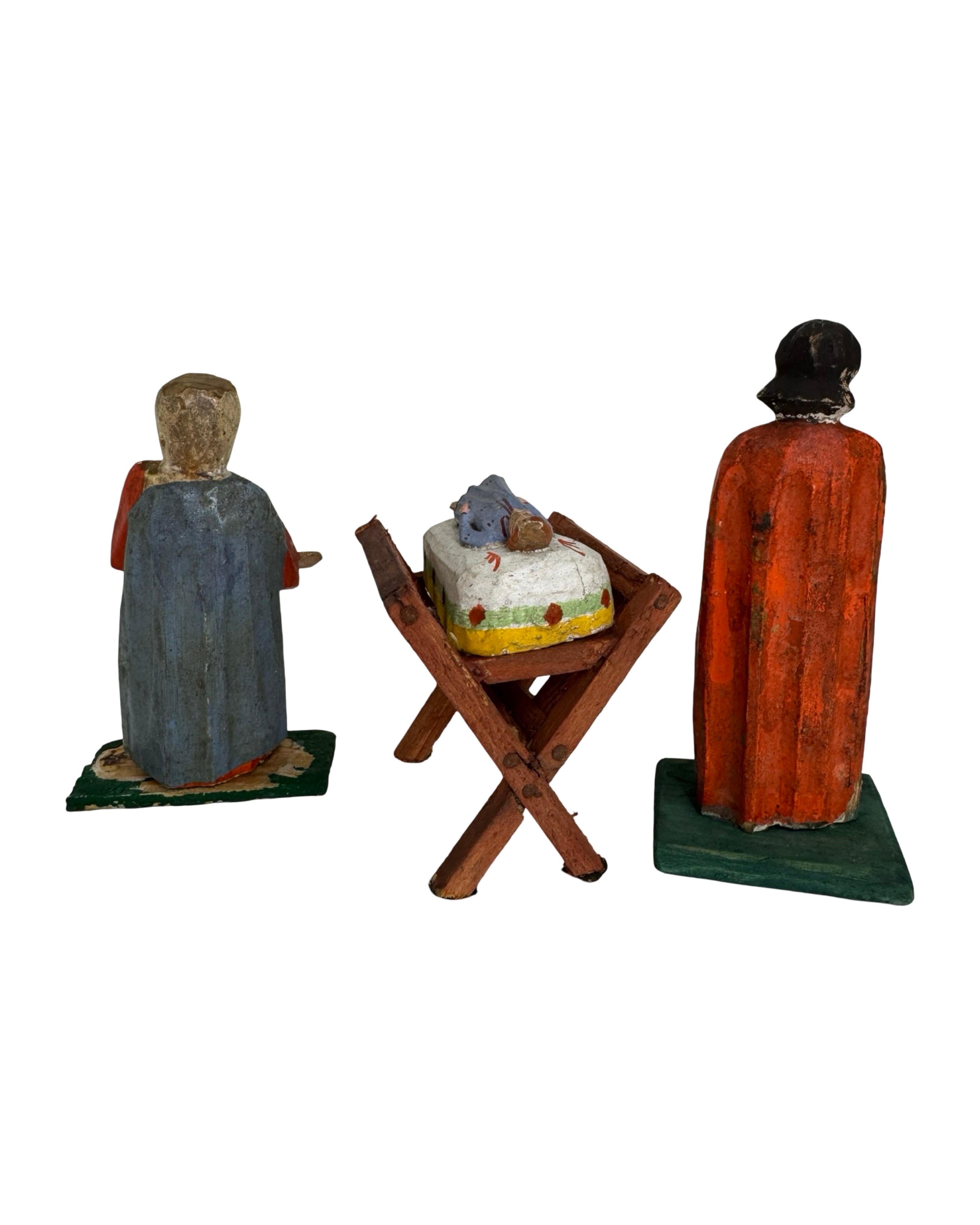 Antique Grulich Christmas Nativity Figure Lot, late 19th Century Folk Art (Handgefertigt) im Angebot