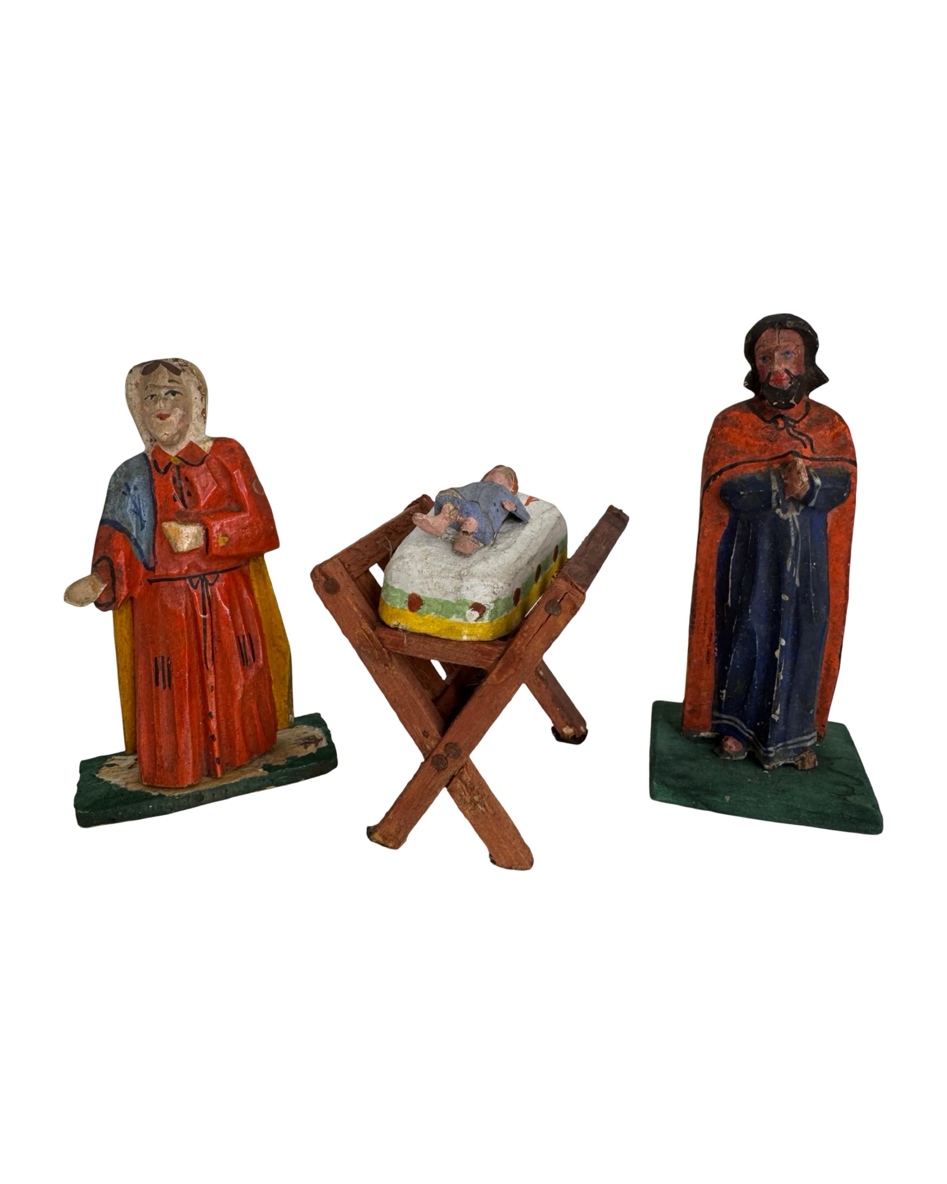 Antique Grulich Christmas Nativity Figure Lot, late 19th Century Folk Art (19. Jahrhundert) im Angebot