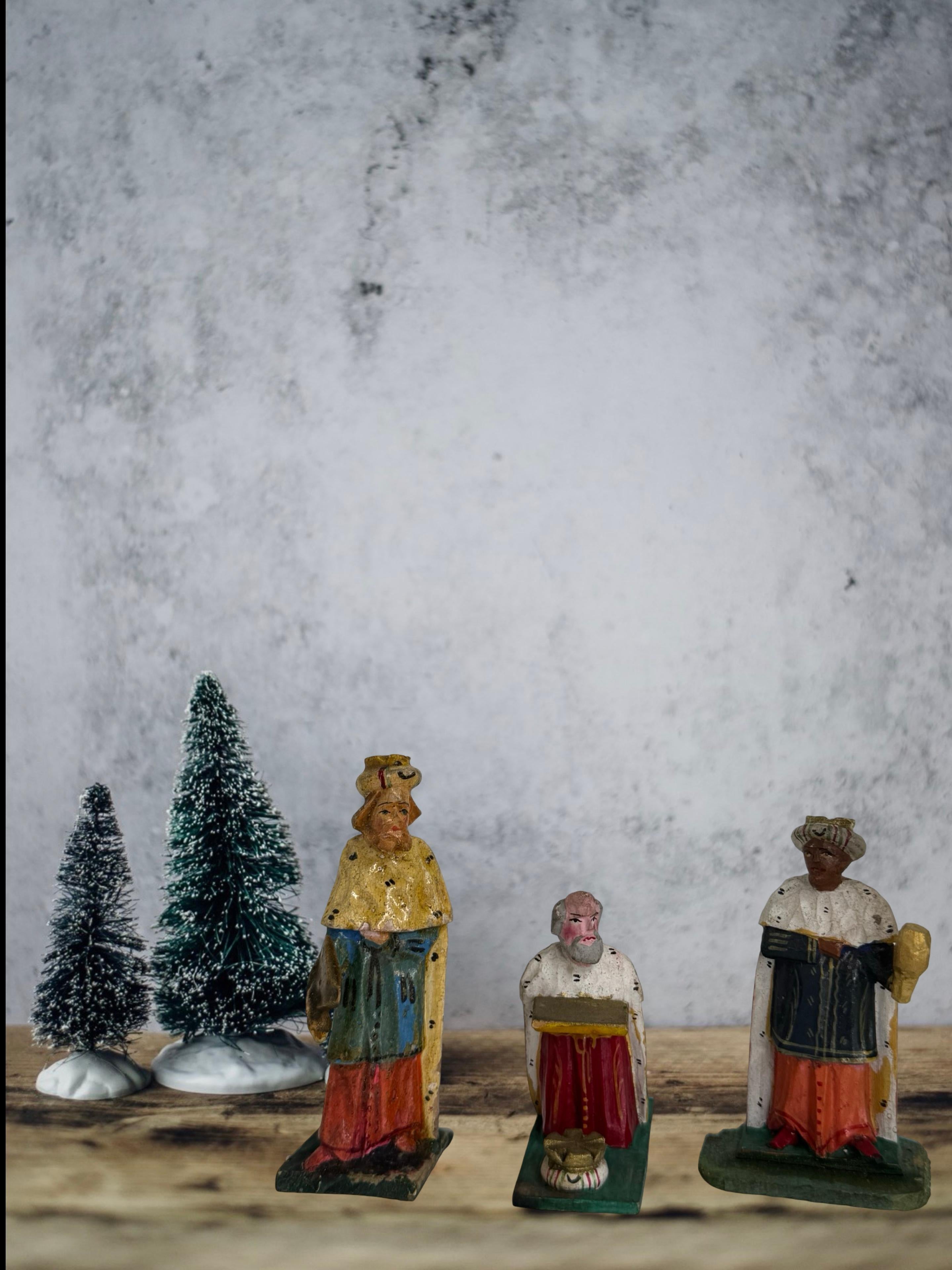 Antique Grulich Christmas Nativity Figure Lot, late 19th Century Folk Art siglo XIX en venta