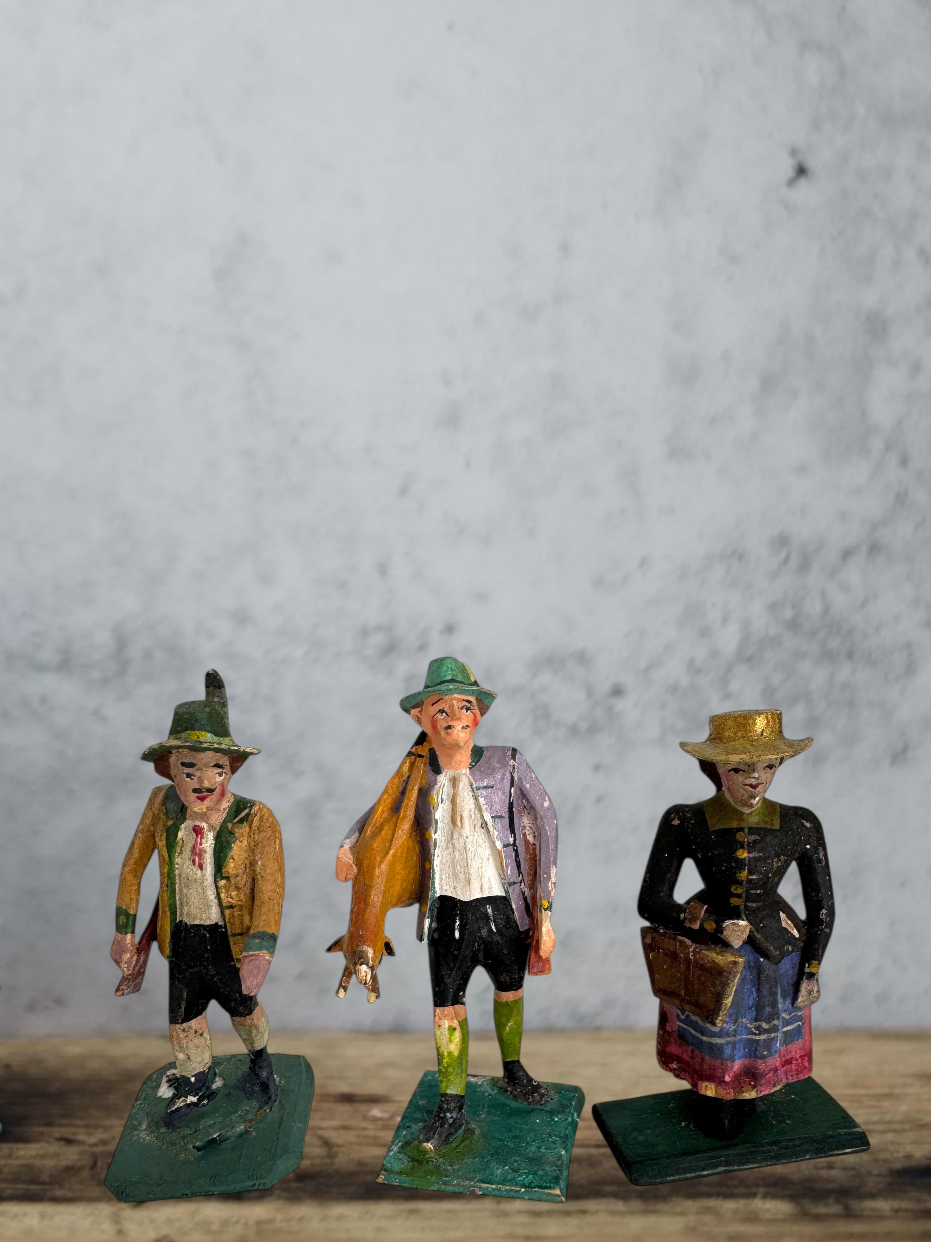 Antique Grulich Christmas Nativity Figure Lot, late 19th Century Folk Art siglo XIX en venta