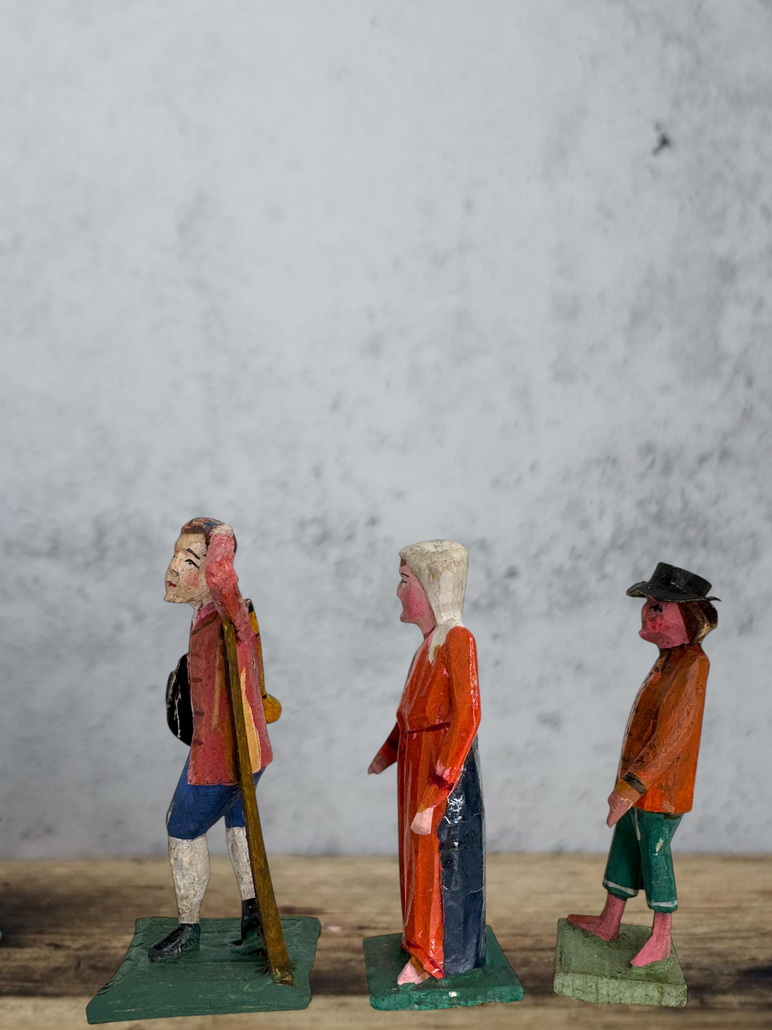 Antique Grulich Christmas Nativity Figure Lot, late 19th Century Folk Art Madera en venta