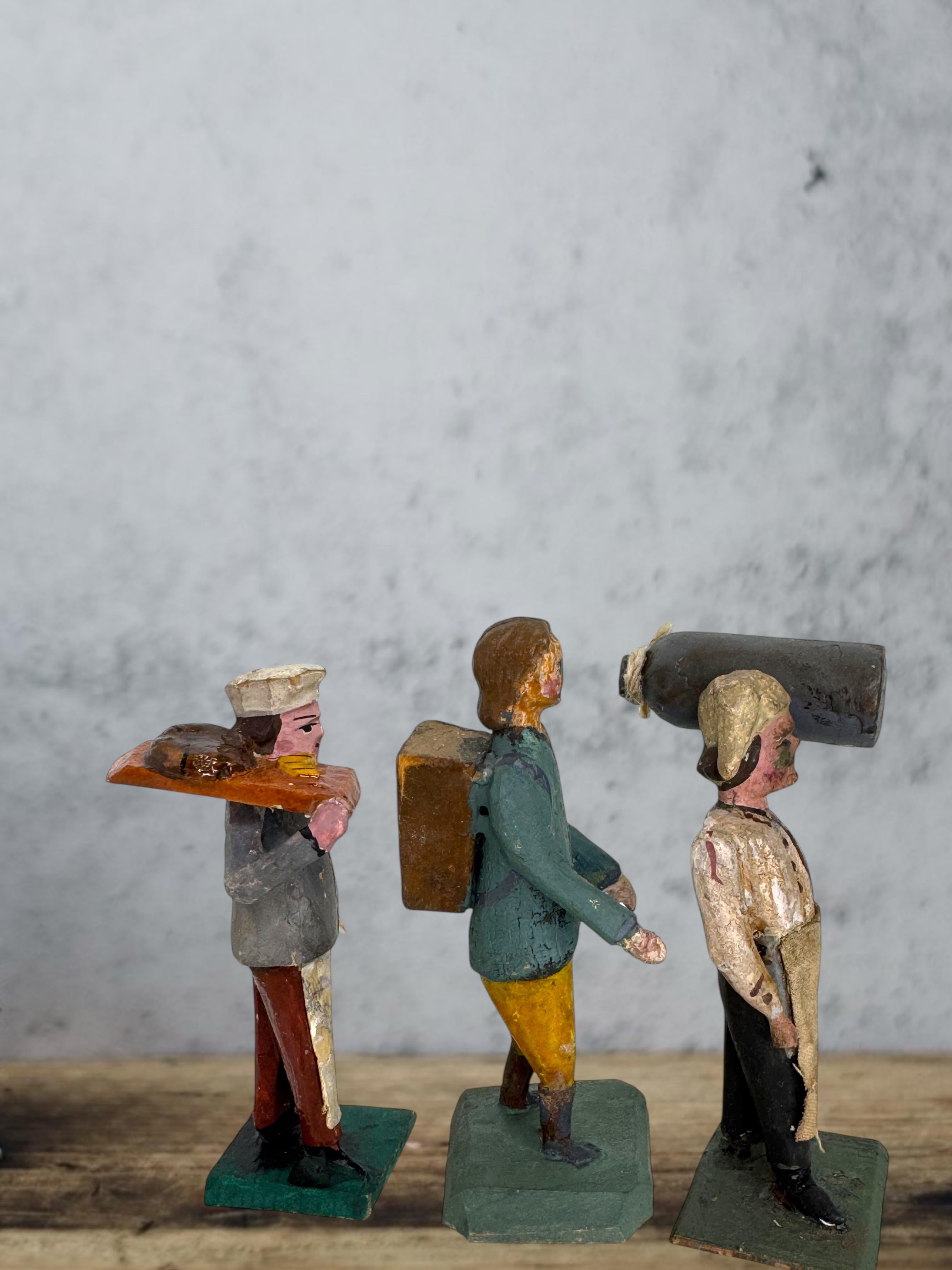 Antique Grulich Christmas Nativity Figure Lot, late 19th Century Folk Art Madera en venta