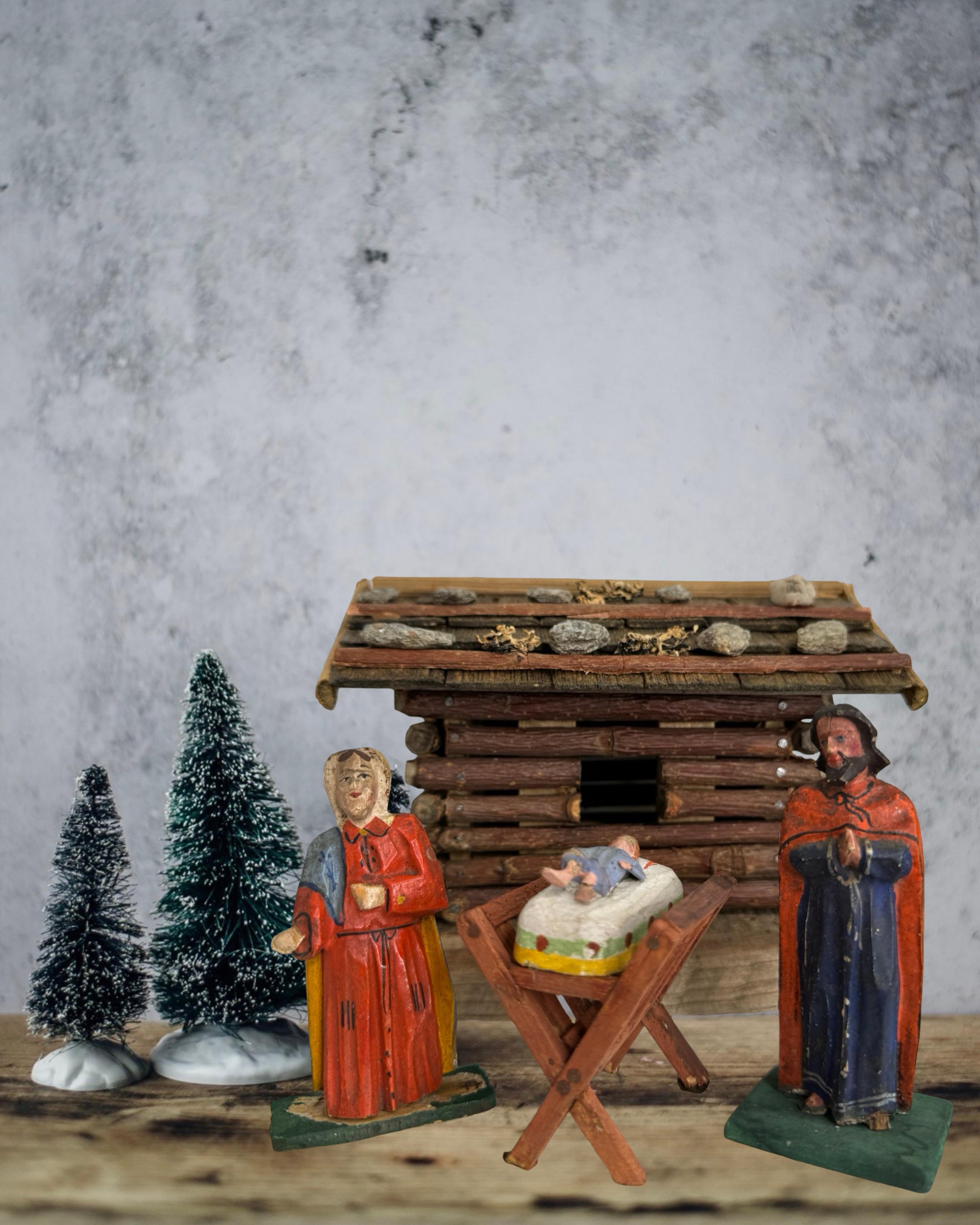 Antique Grulich Christmas Nativity Figure Lot, late 19th Century Folk Art im Angebot 1