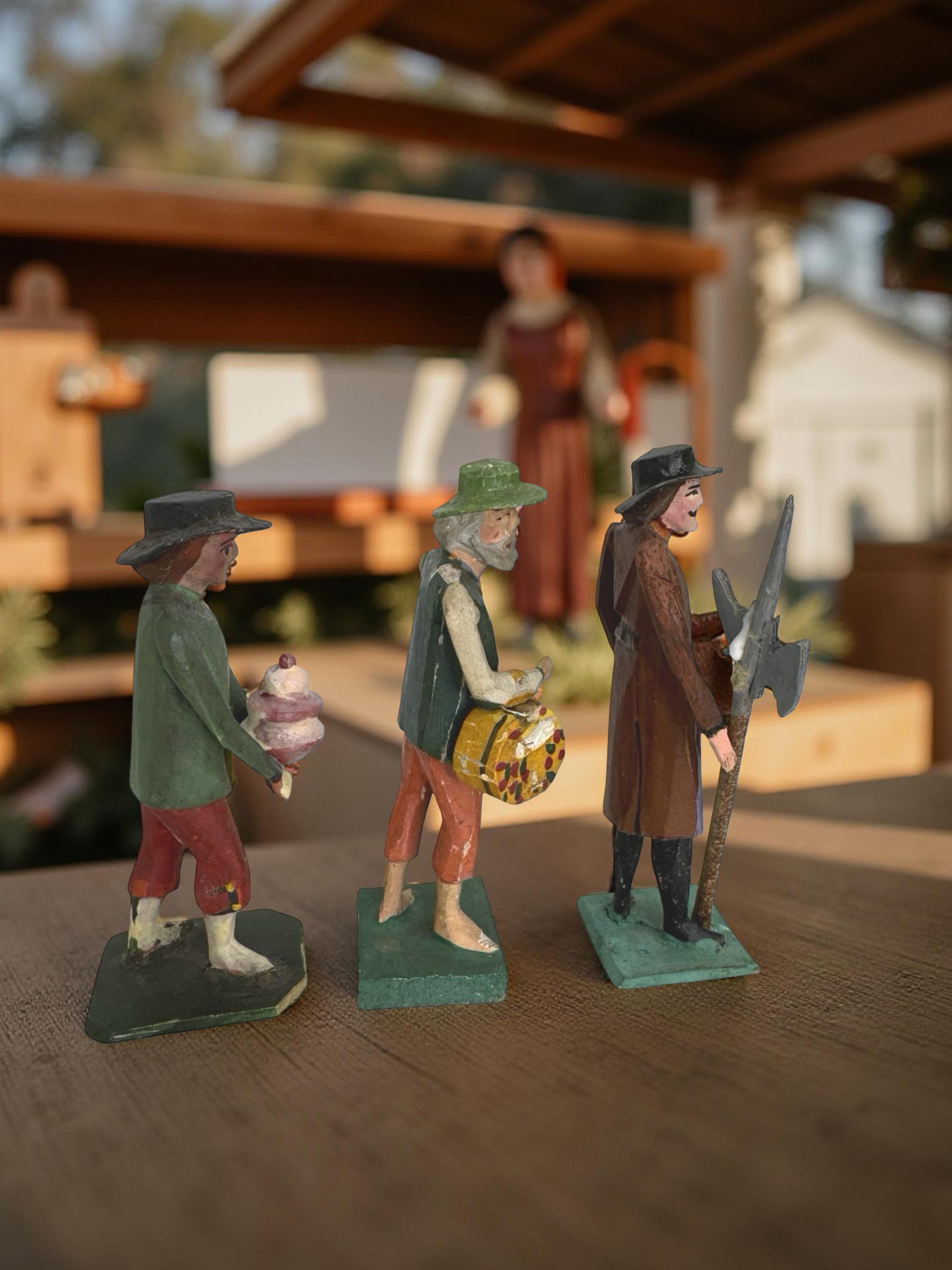 Antique Grulich Christmas Nativity Figure Lot, late 19th Century Folk Art en venta 1