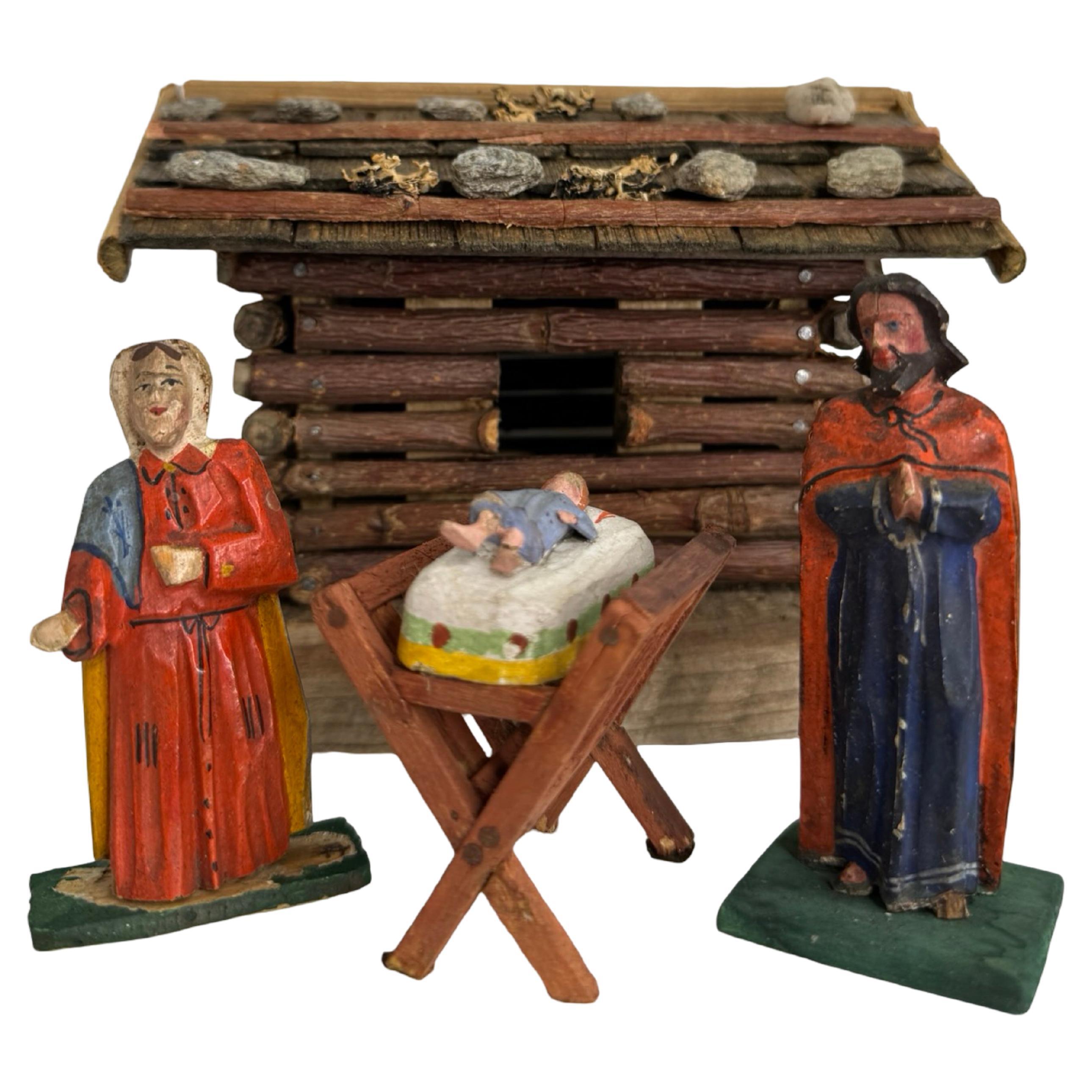 Antique Grulich Christmas Nativity Figure Lot, late 19th Century Folk Art