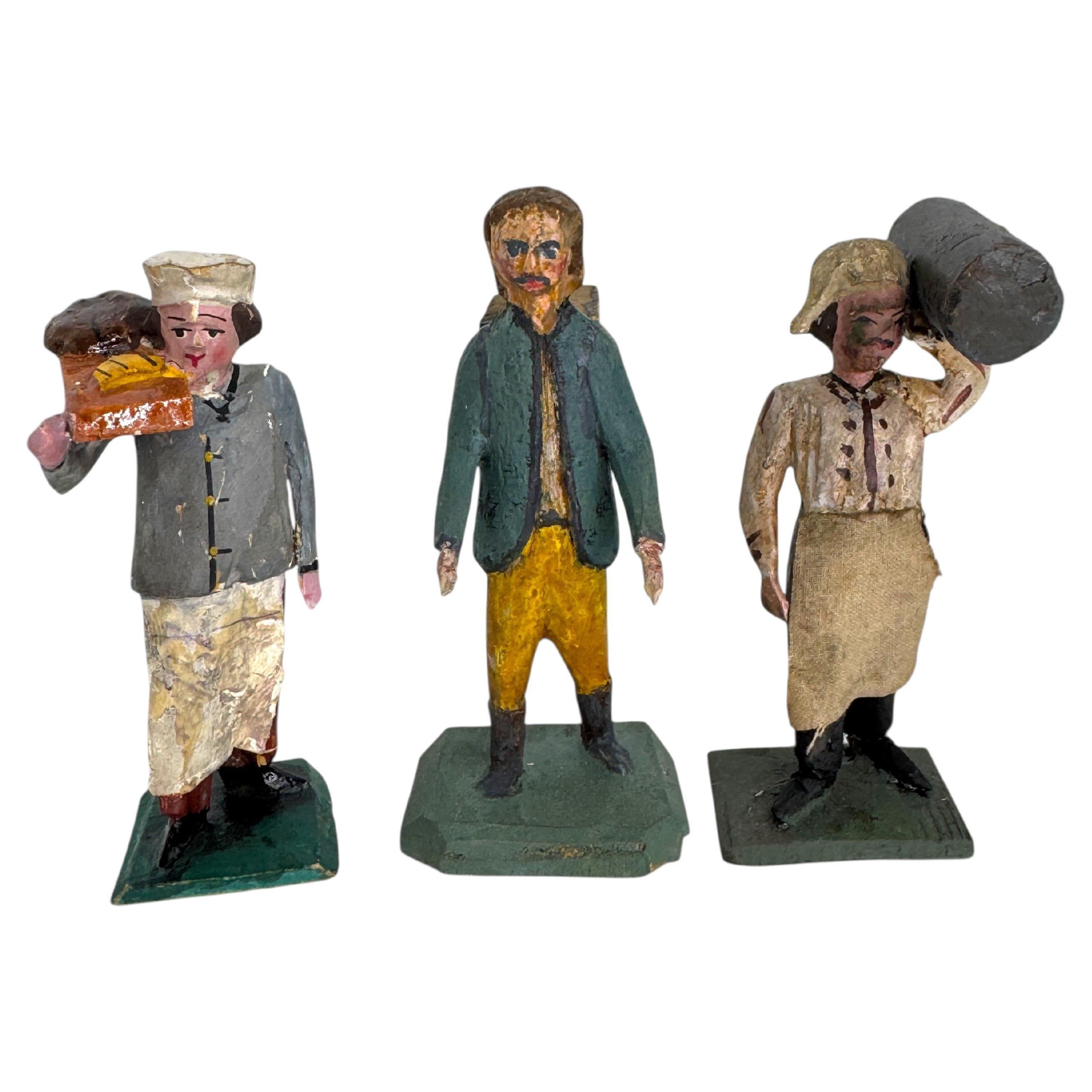 Antique Grulich Christmas Nativity Figure Lot, late 19th Century Folk Art