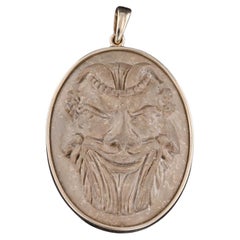 Antique Gryllos Lava Cameo Pendant of 14k Gold
