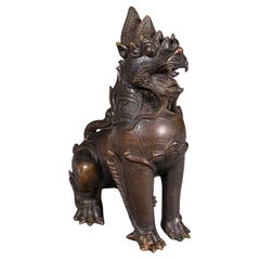 Antique Guardian Lion Figure, Chinese, Bronze Ornament, Buddhist Icon, Victorian