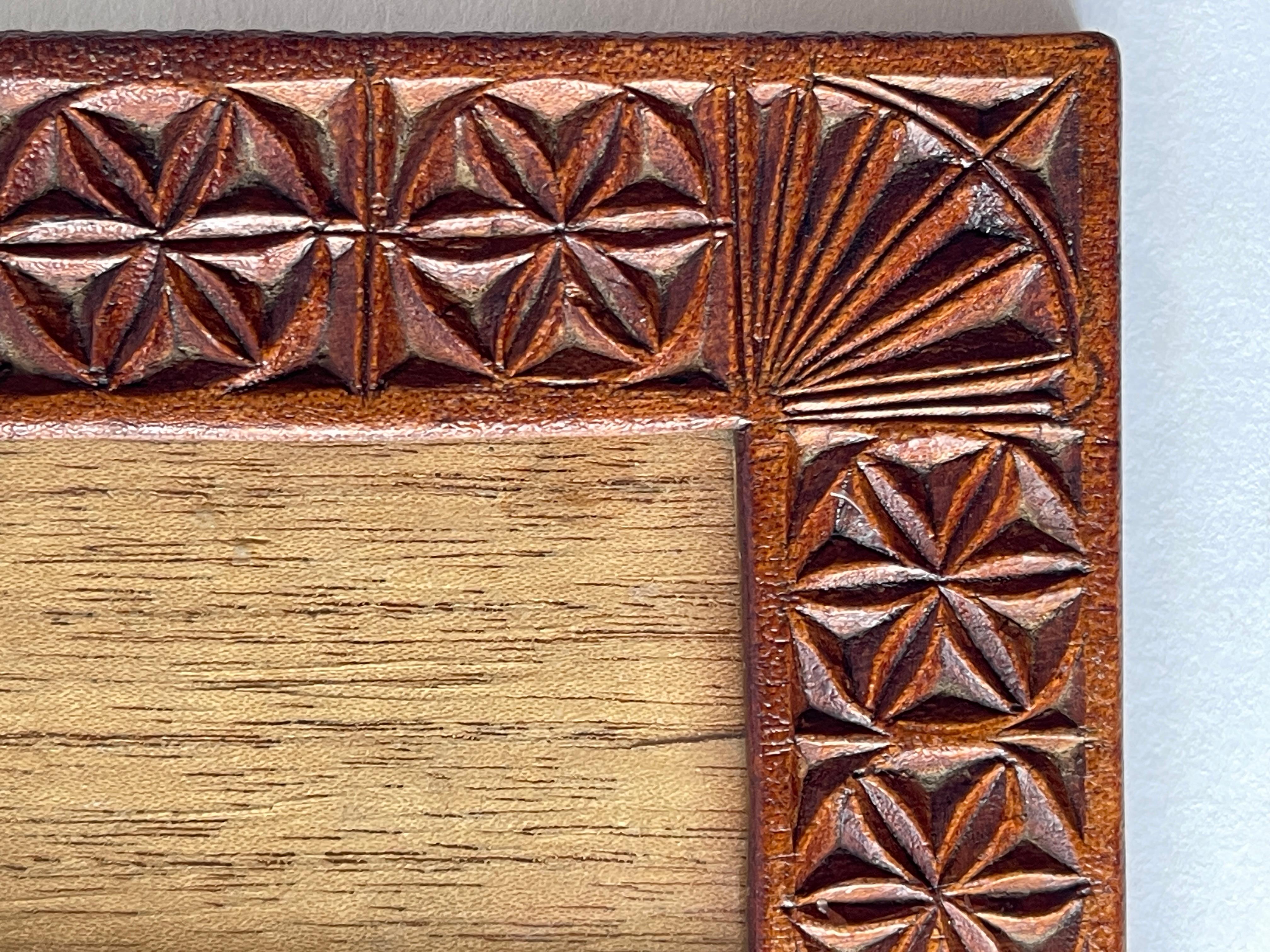20th Century Antique Guatemalan Hand Carved Wood Picture Frame For Sale