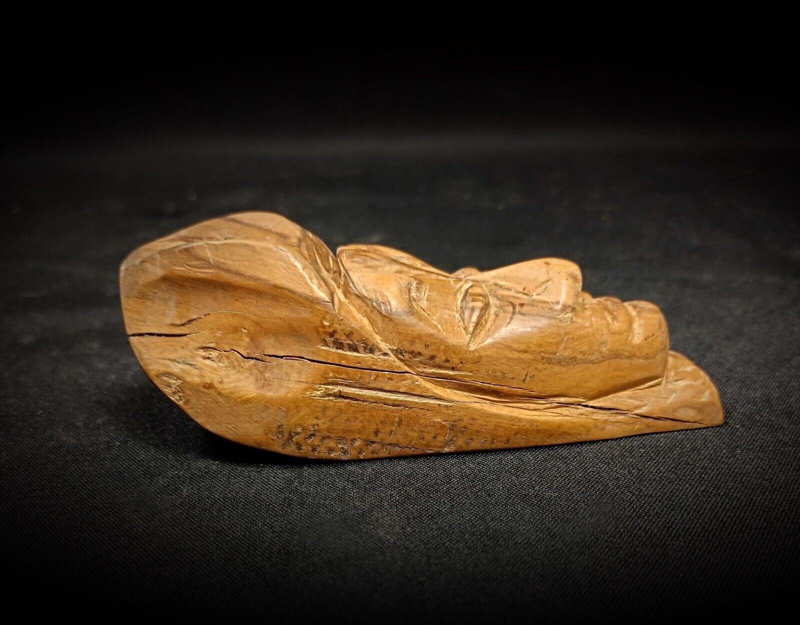 Stile impero Antica maschera guatemalteca scolpita a mano in legno con etichetta originale - 2Y147 in vendita