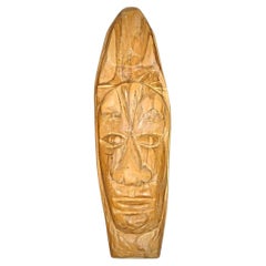 Antigua escultura guatemalteca de máscara de madera tallada a mano con etiqueta original - 2Y147