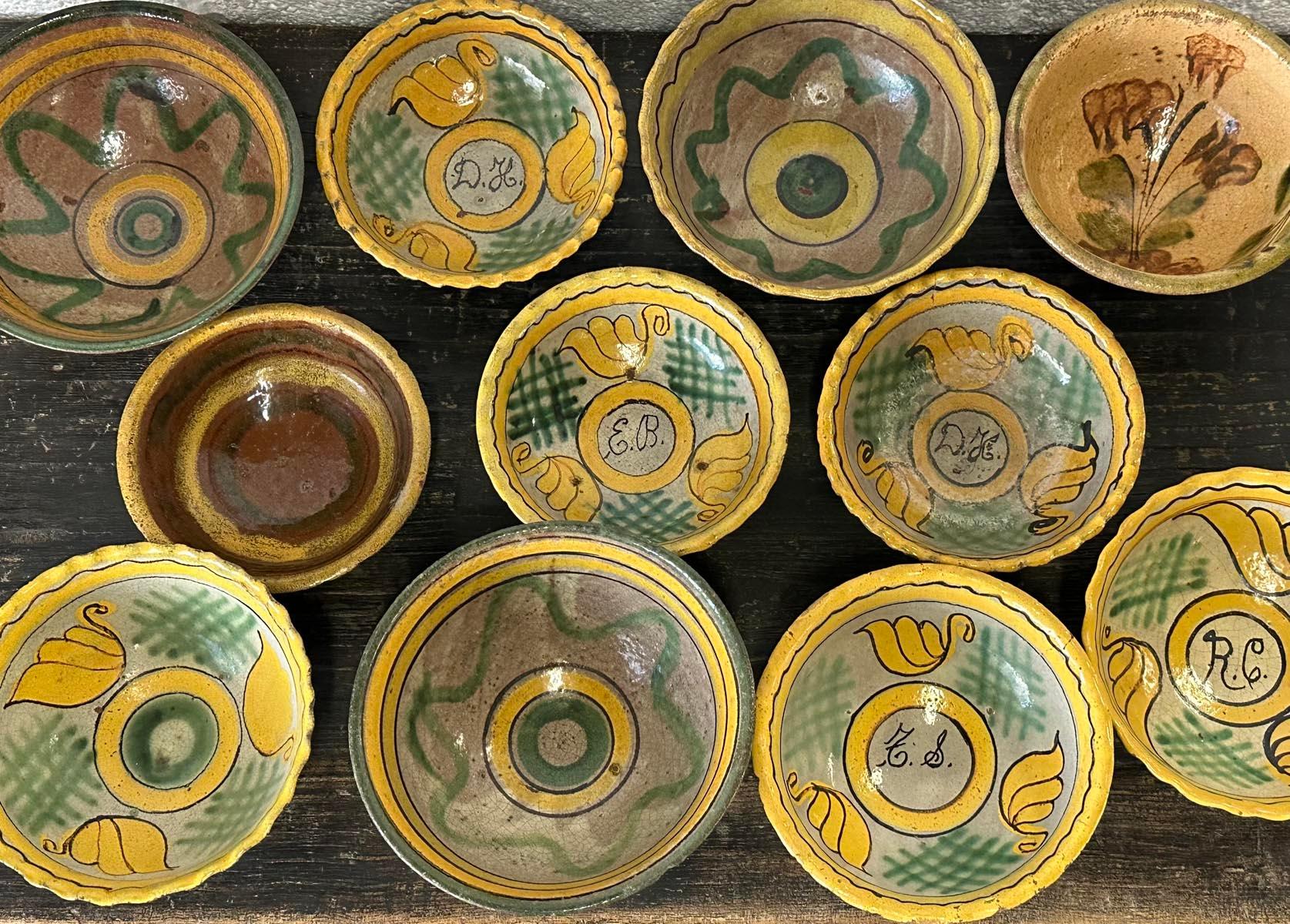 These are sold separately. Please refer to which piece you are interested in at purchase. Early 20th c Majolica bowls from Guatemala. Great colors. Diameter varies from about 5.5 inches to 7 inches