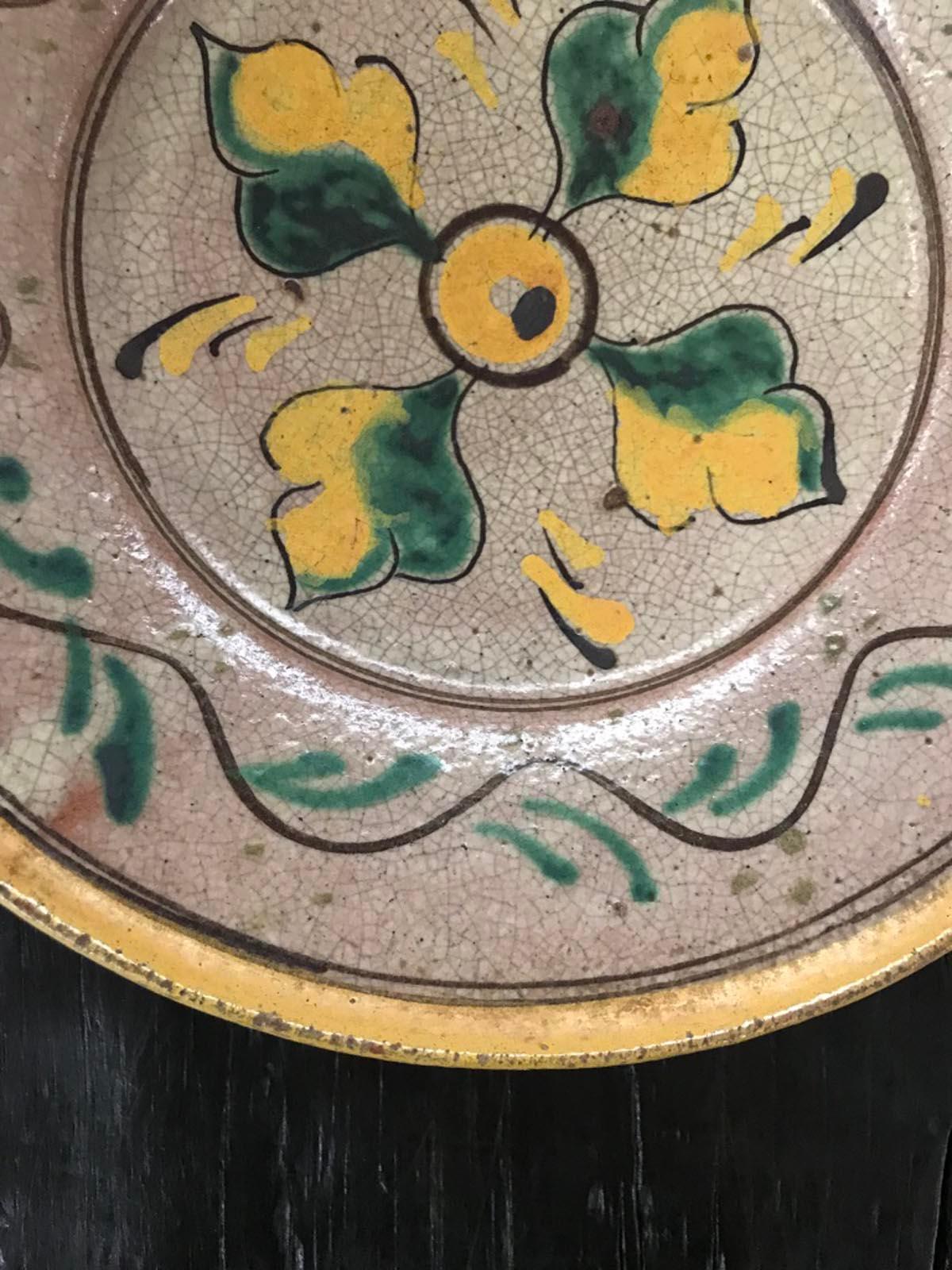 Spanish Colonial Antique Guatemalan Majolica Ceramic Plate Four Leaves