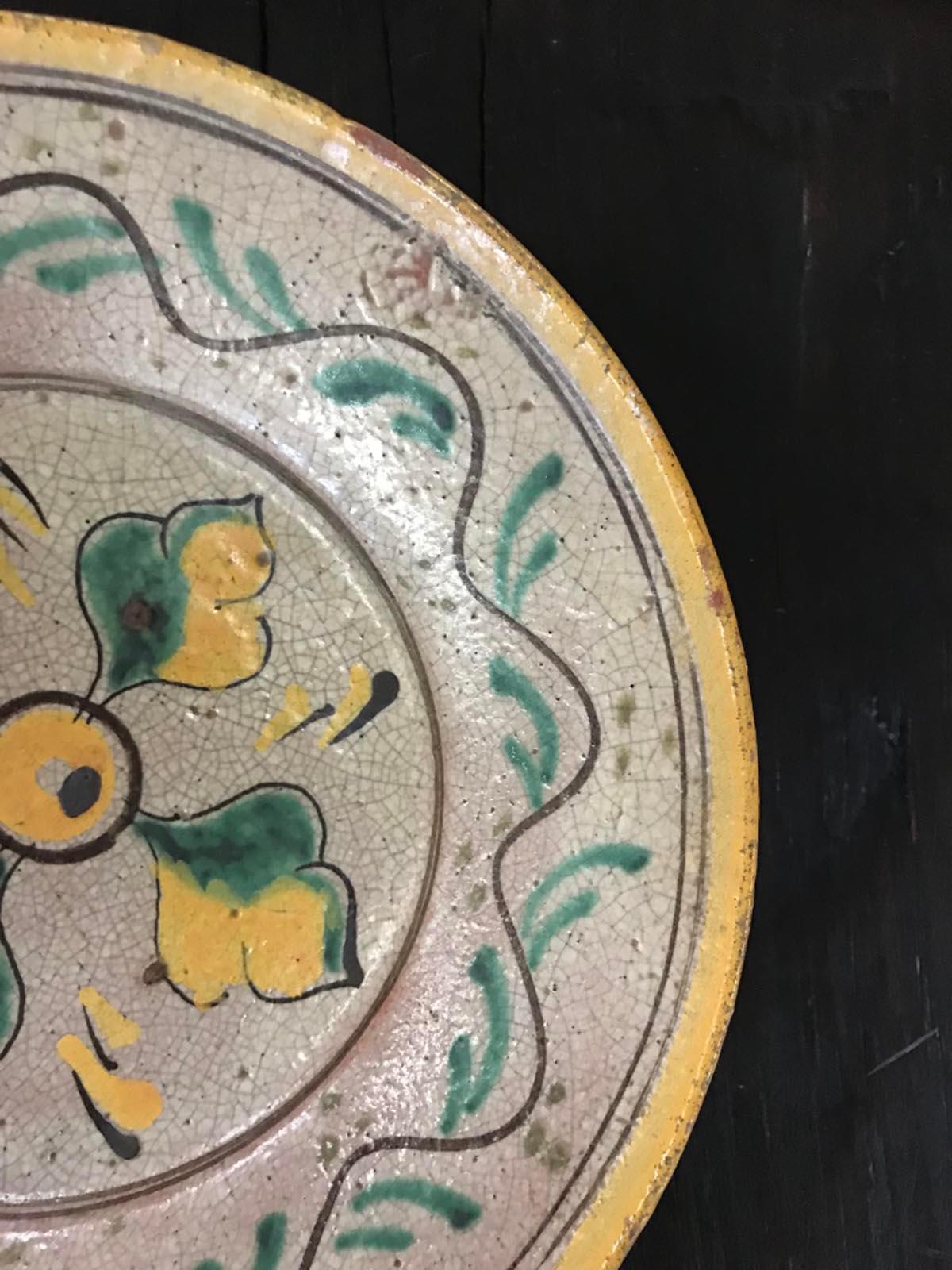 Antique Guatemalan Majolica Ceramic Plate Four Leaves 1