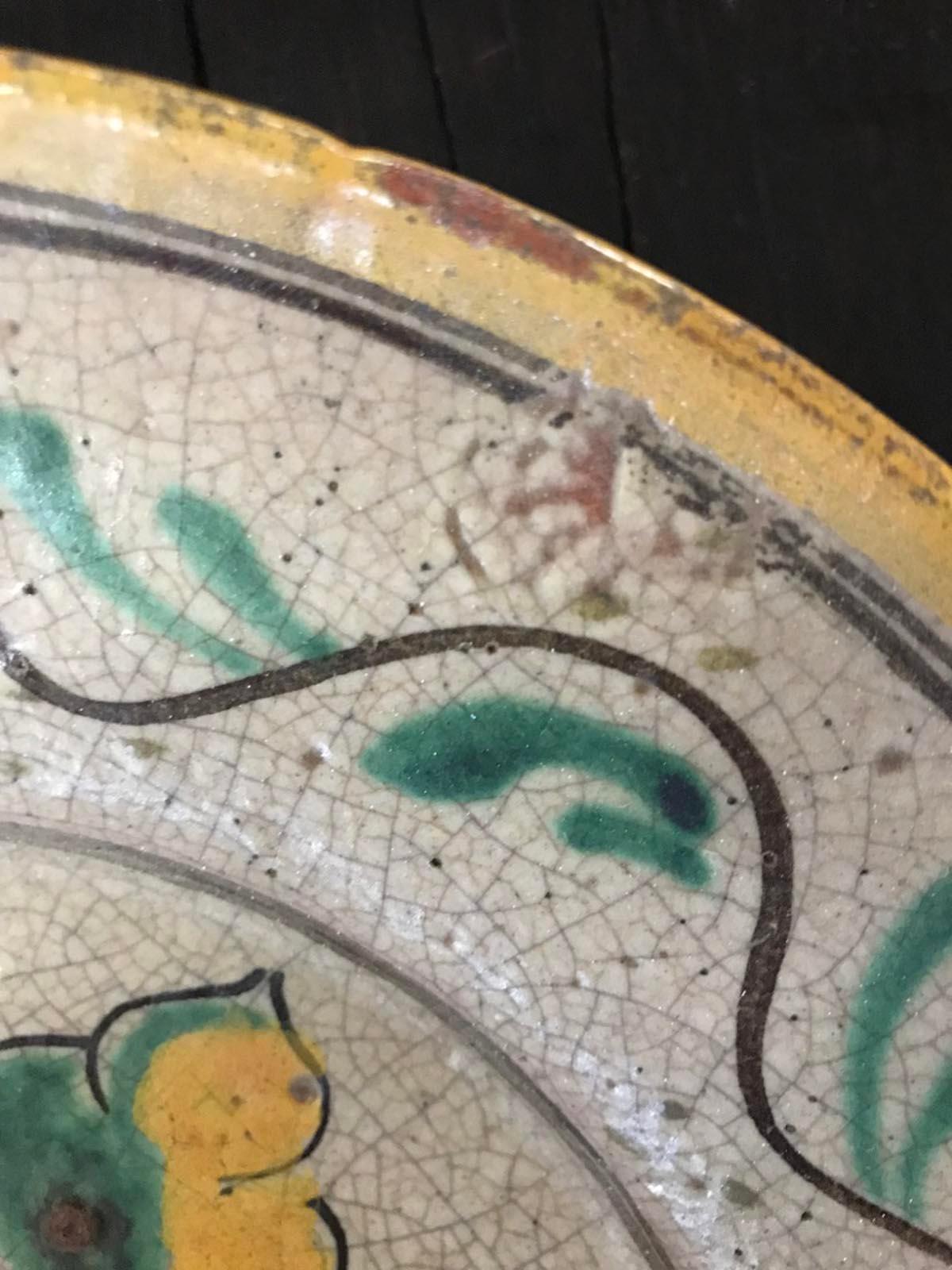 Antique Guatemalan Majolica Ceramic Plate Four Leaves 2