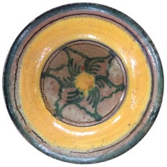 Antique Guatemalan Majolica, Green Flower with Yellow