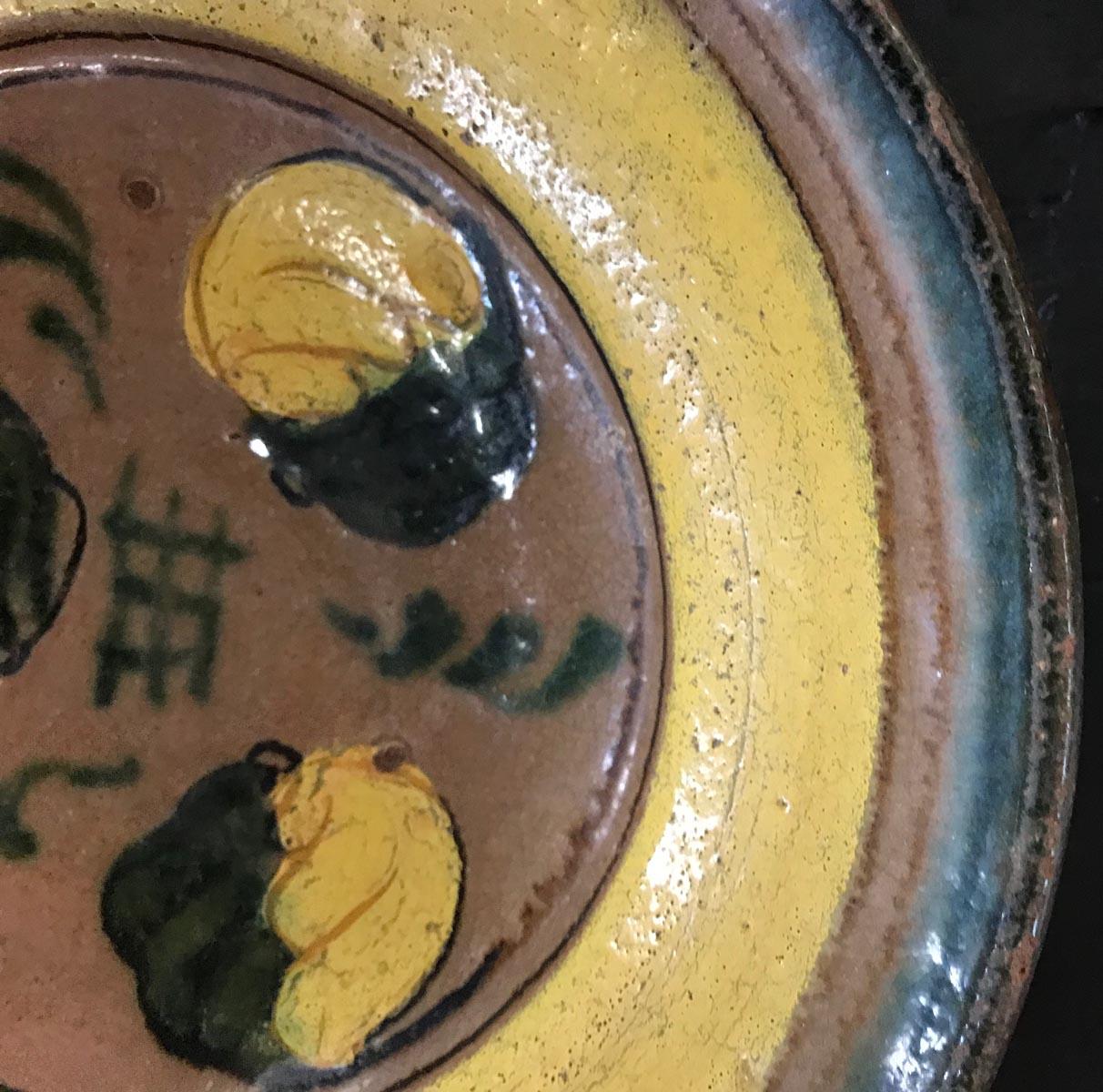 Mid-20th Century Antique Guatemalan Majolica, Three Yellow and Green Flowers