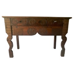 Antique Guatemalan Mayan Nahual Ceremonial Hand Carved Wood Console Table