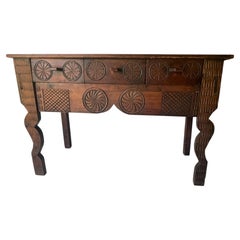Antique Guatemalan Mayan Nahual Ceremonial Hand Carved Wood Console Table