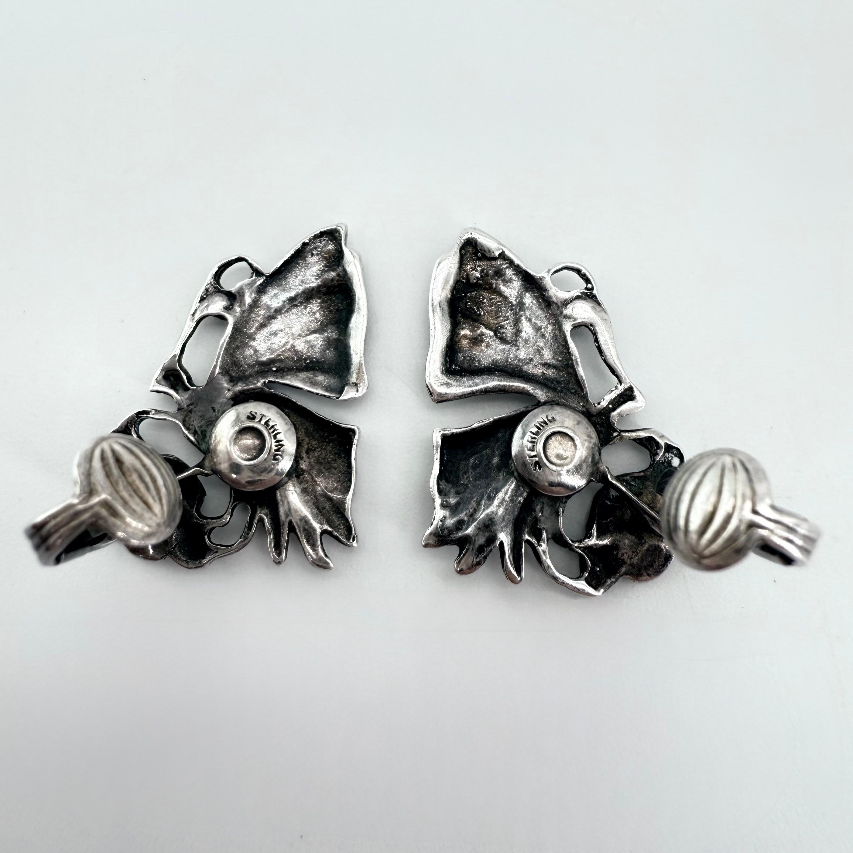 Guglielmo Cini Butterfly Flora Earrings ClipOn Sterling Silver For Sale 6