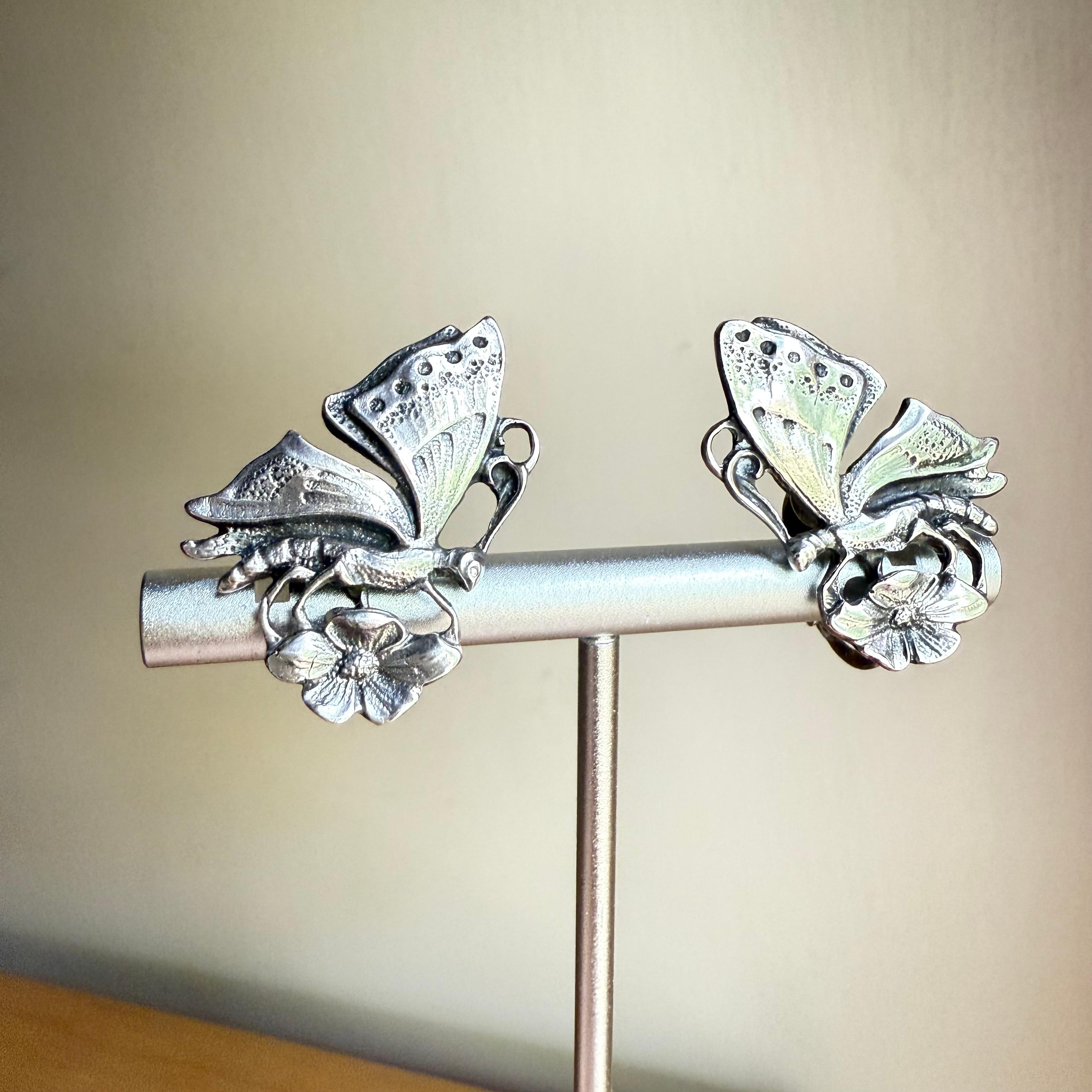 Guglielmo Cini Butterfly Flora Earrings ClipOn Sterling Silver For Sale 1