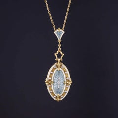 Collana antica in oro 14k con smalto guilloché e diamanti