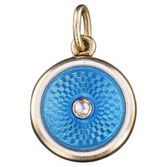 Antiker Guilloche-Emaille-Medaillon-Anhänger aus 15-karätigem Gold