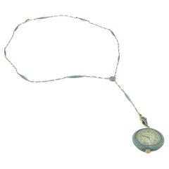 Antike Guilloche-Emaille Longines Taschenuhr Lavalier Halskette in 14K Gold