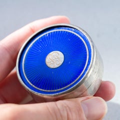 Antique Guilloché Enamel Pill Box in 800 Silver