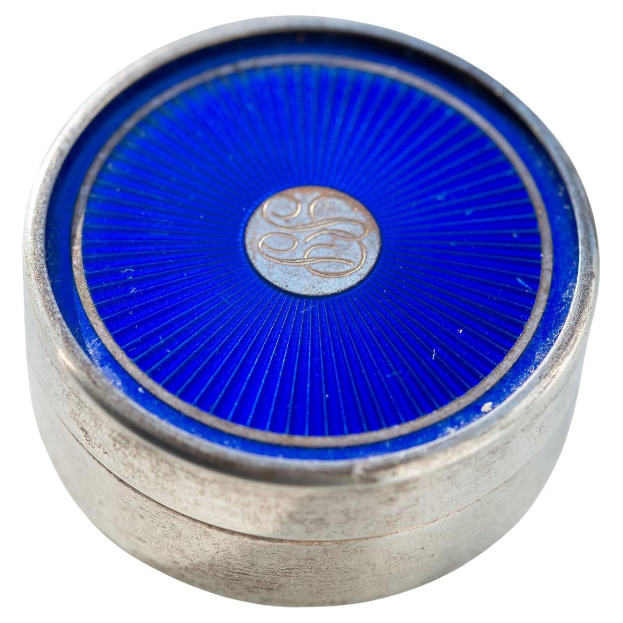 Antique Guilloché Enamel Pill Box in 800 Silver
