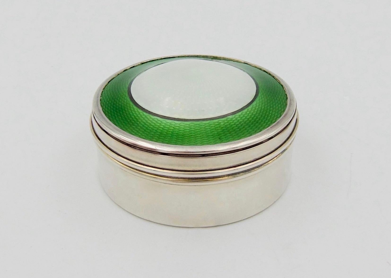 Antique Sterling Silver Box with Guilloche Enamel Gilt Interior and Domed Lid 4