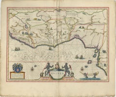 Antique Guinea Map, West Africa – Blaeu c.1642, Ships, Animals